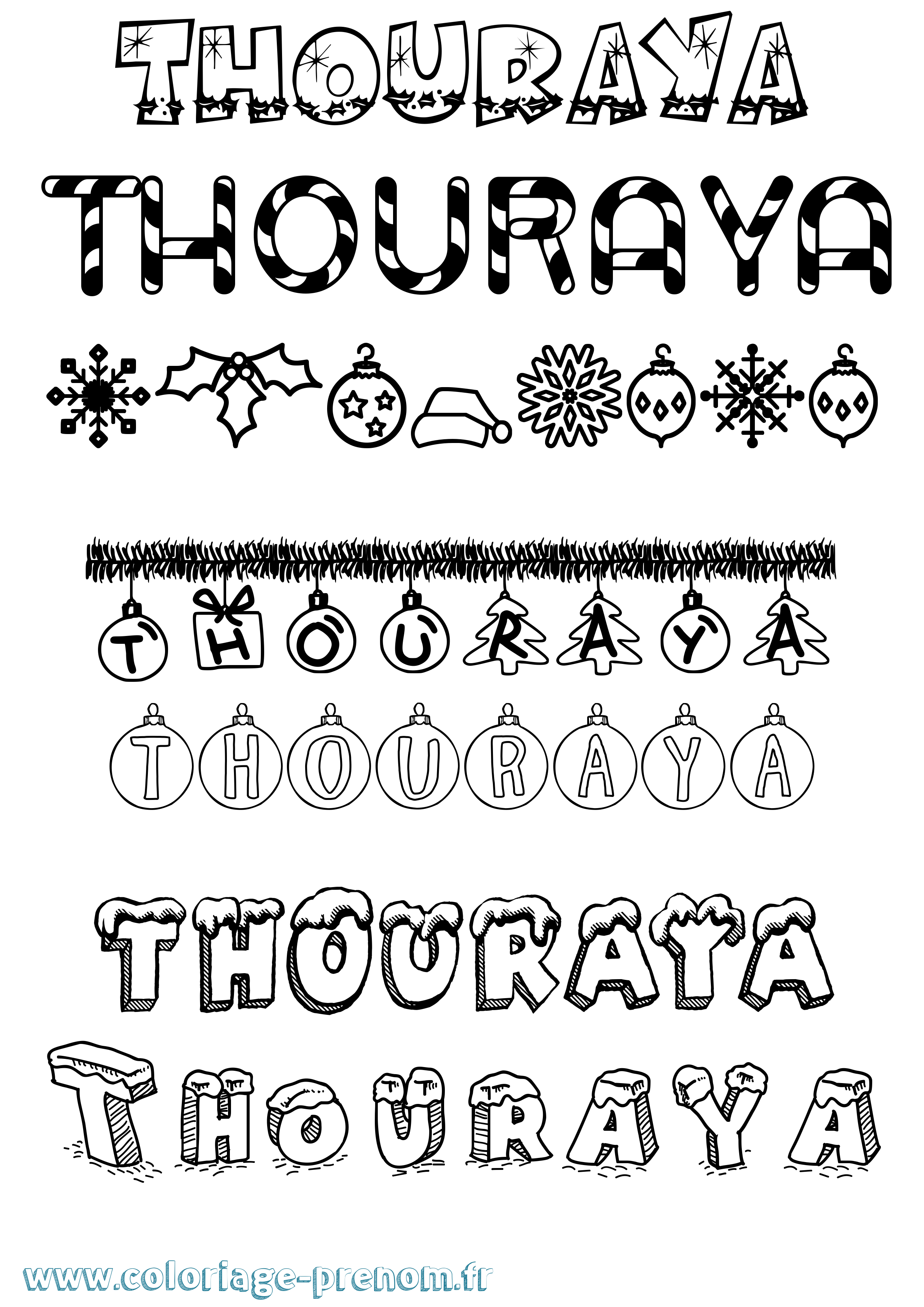 Coloriage Thouraya Noël Coloriage prénom Thouraya Noël