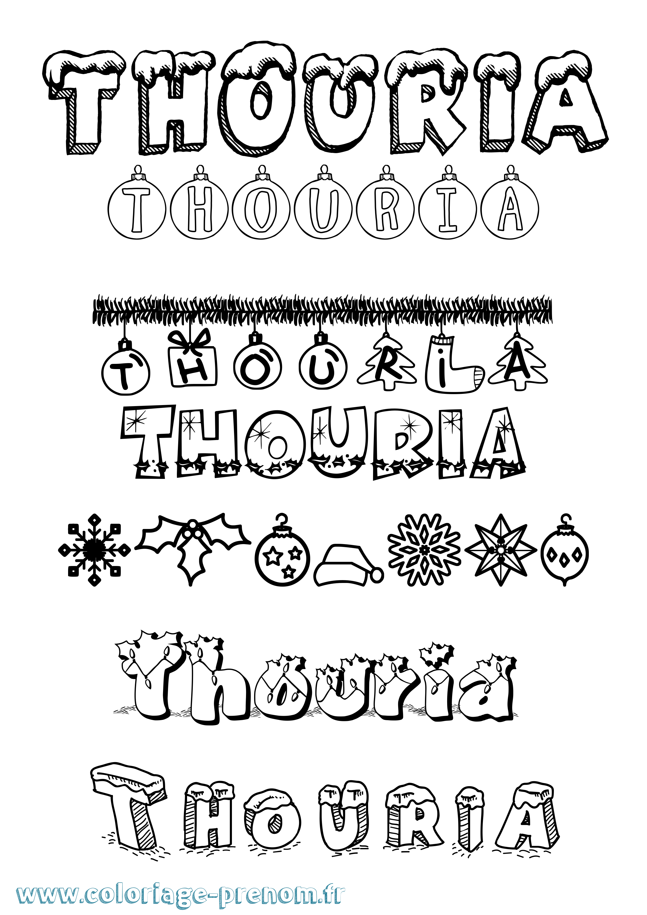 Coloriage Thouria Noël Coloriage prénom Thouria Noël
