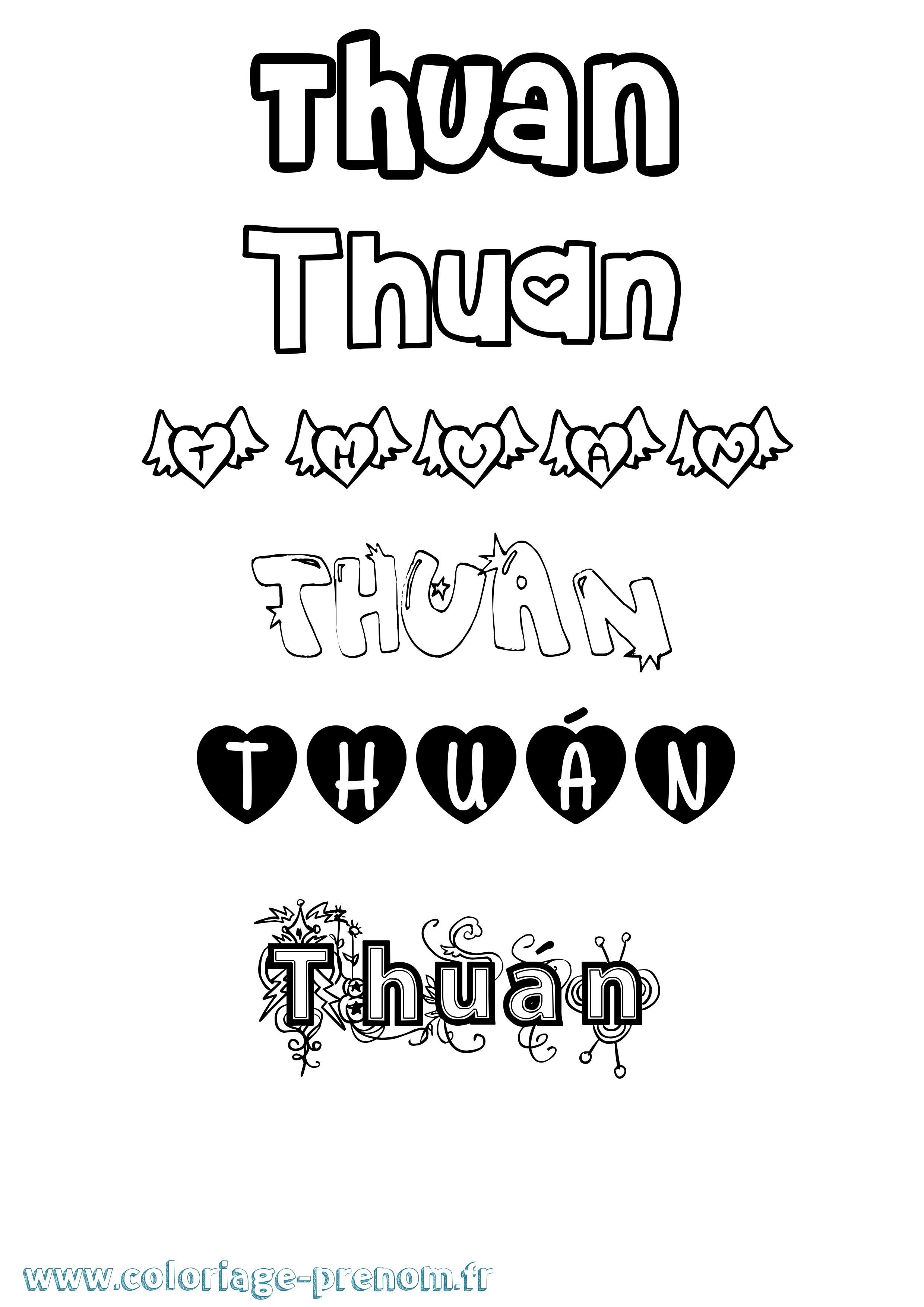 Coloriage Thuán Girly Coloriage prénom Thuán Girly