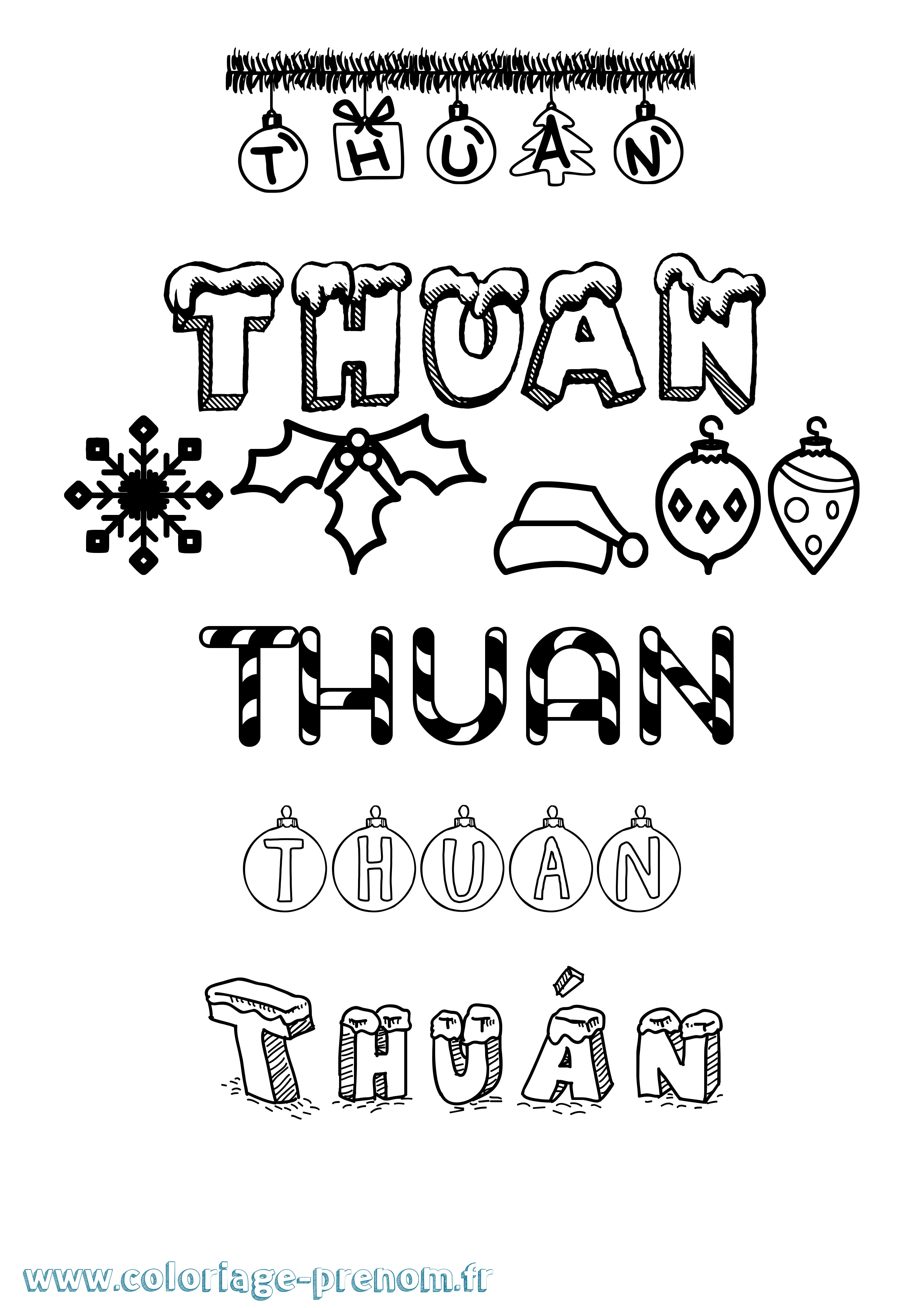 Coloriage Thuán Noël Coloriage prénom Thuán Noël