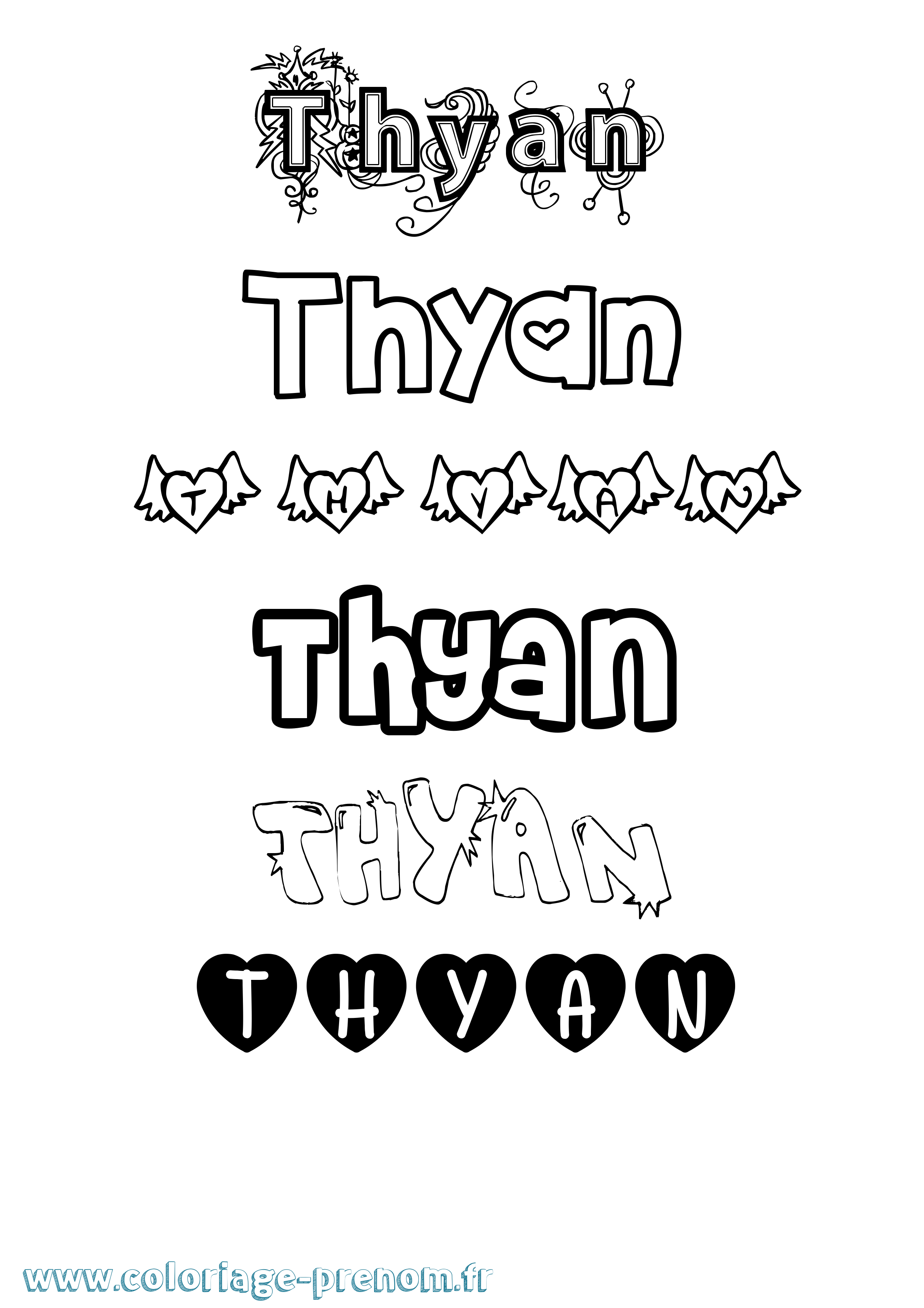 Coloriage Thyan Girly Coloriage prénom Thyan Girly