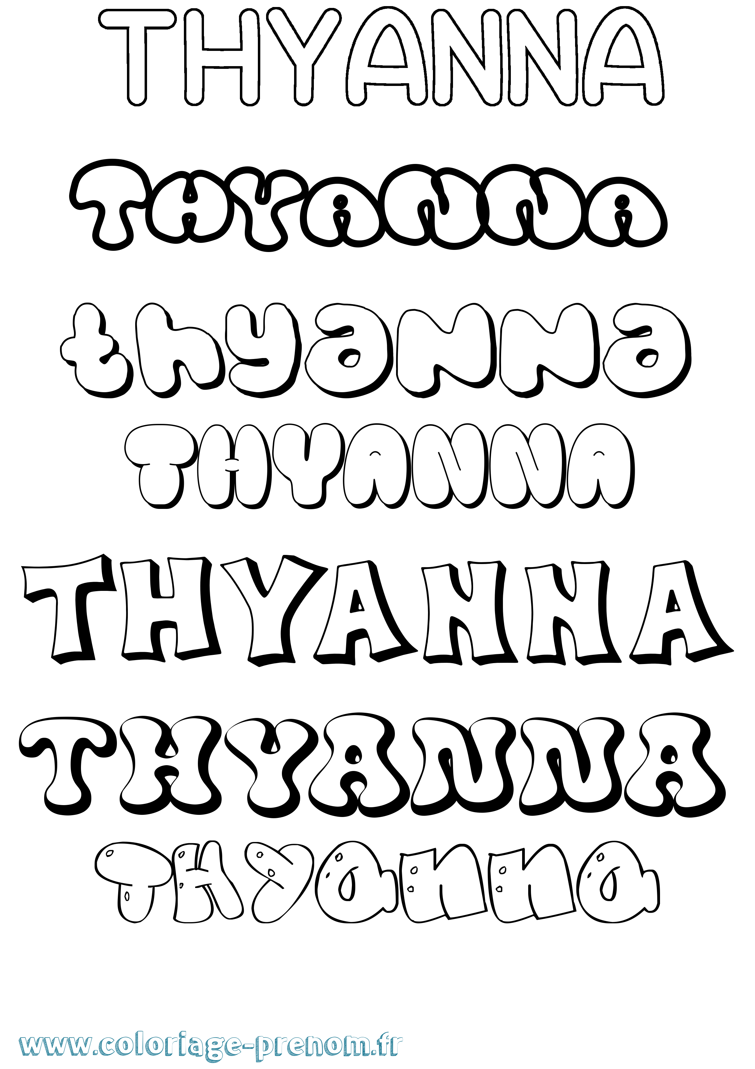 Coloriage Thyanna Bubble Coloriage prénom Thyanna Bubble