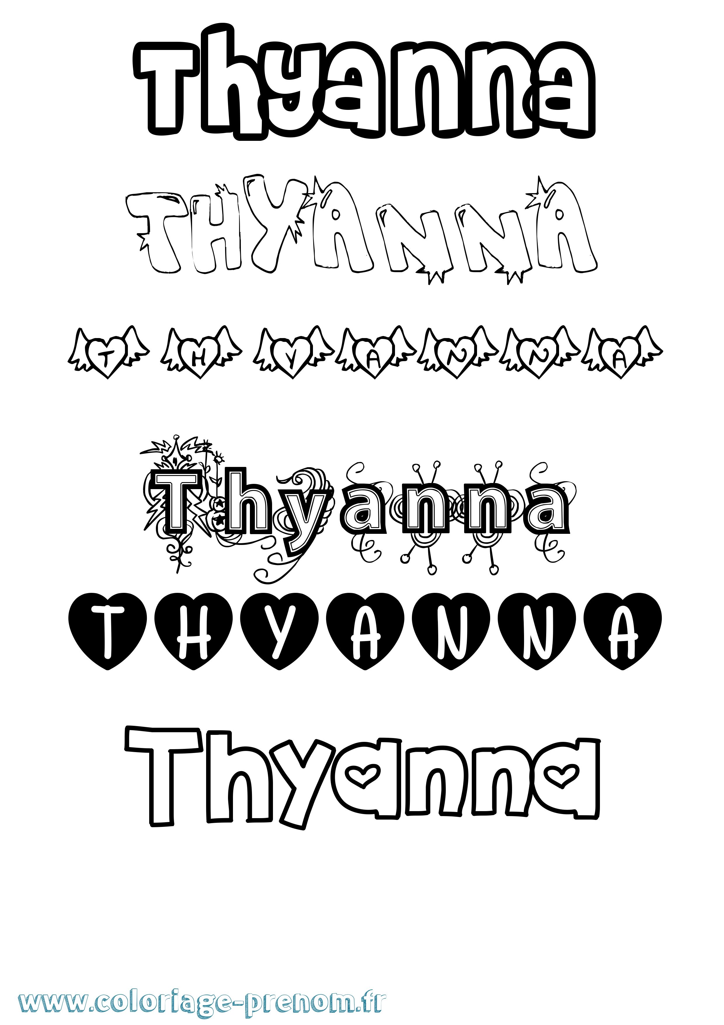 Coloriage Thyanna Girly Coloriage prénom Thyanna Girly