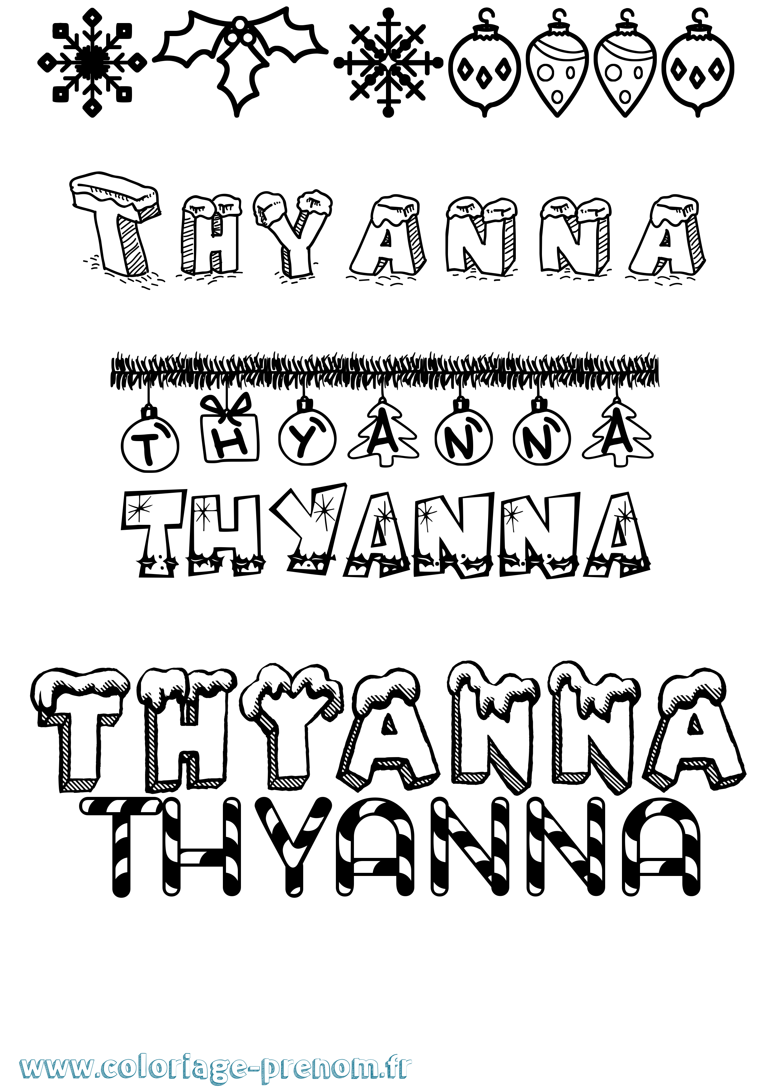Coloriage Thyanna Noël Coloriage prénom Thyanna Noël