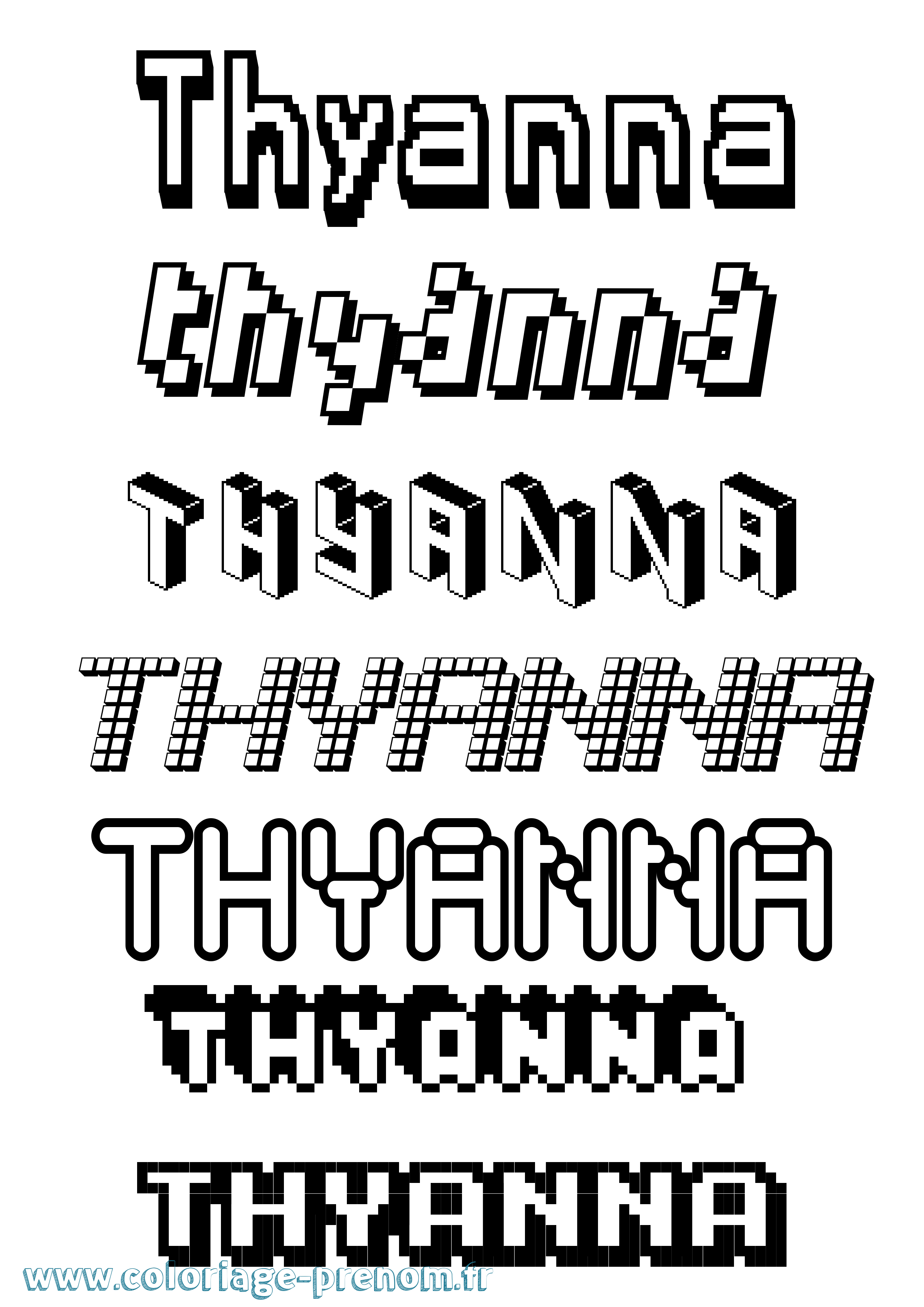 Coloriage Thyanna Pixel Coloriage prénom Thyanna Pixel