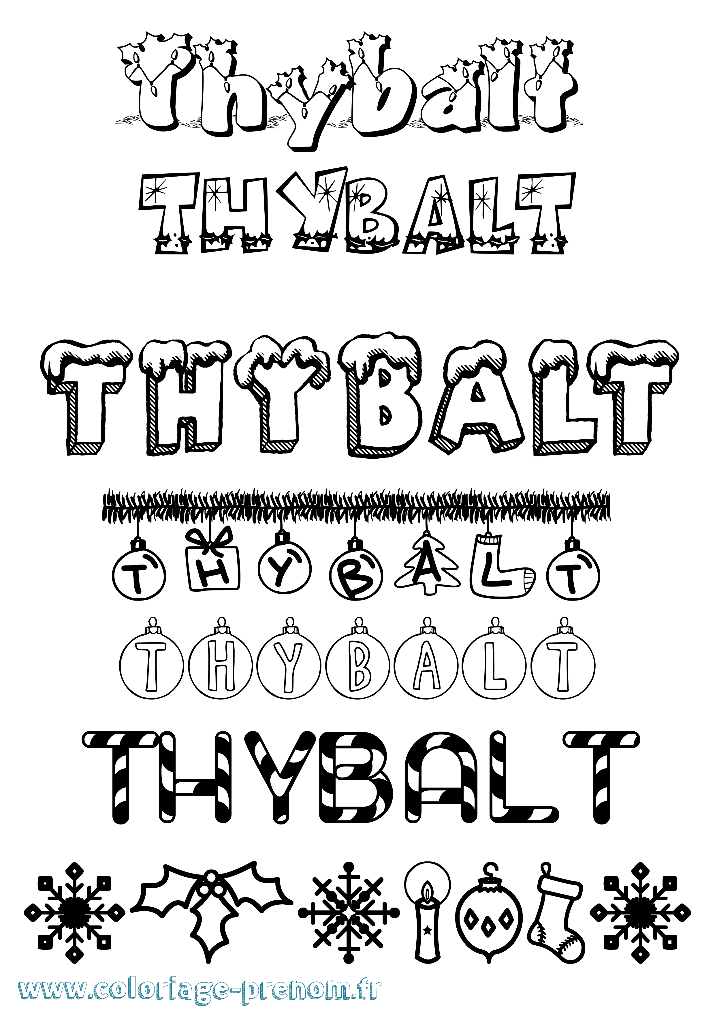 Coloriage Thybalt Noël Coloriage prénom Thybalt Noël