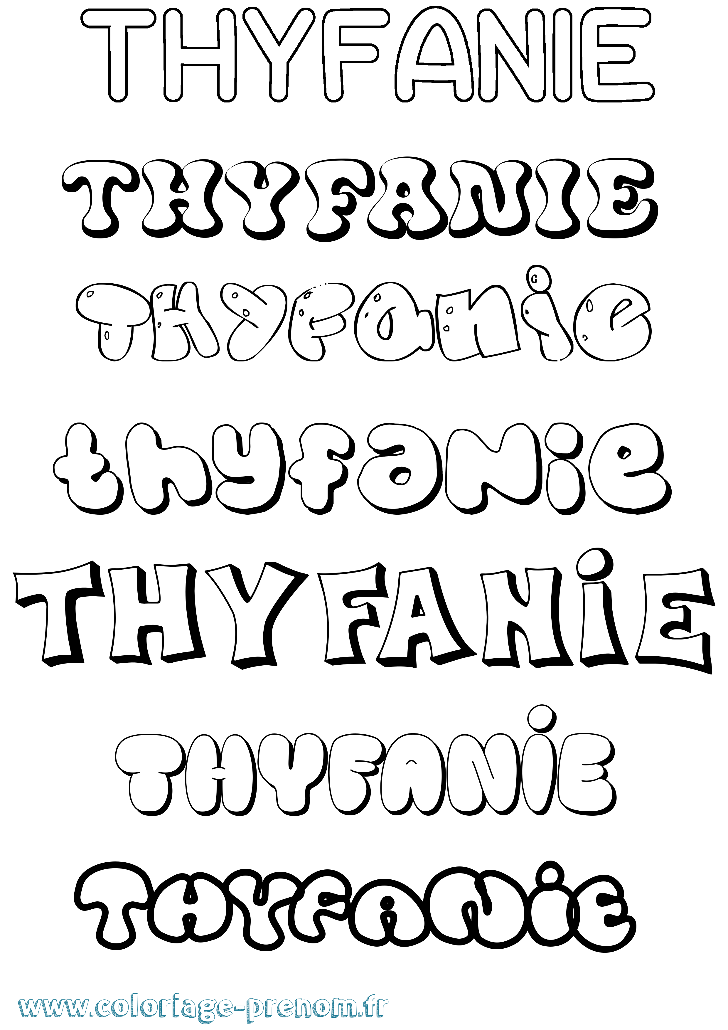 Coloriage Thyfanie Bubble Coloriage prénom Thyfanie Bubble
