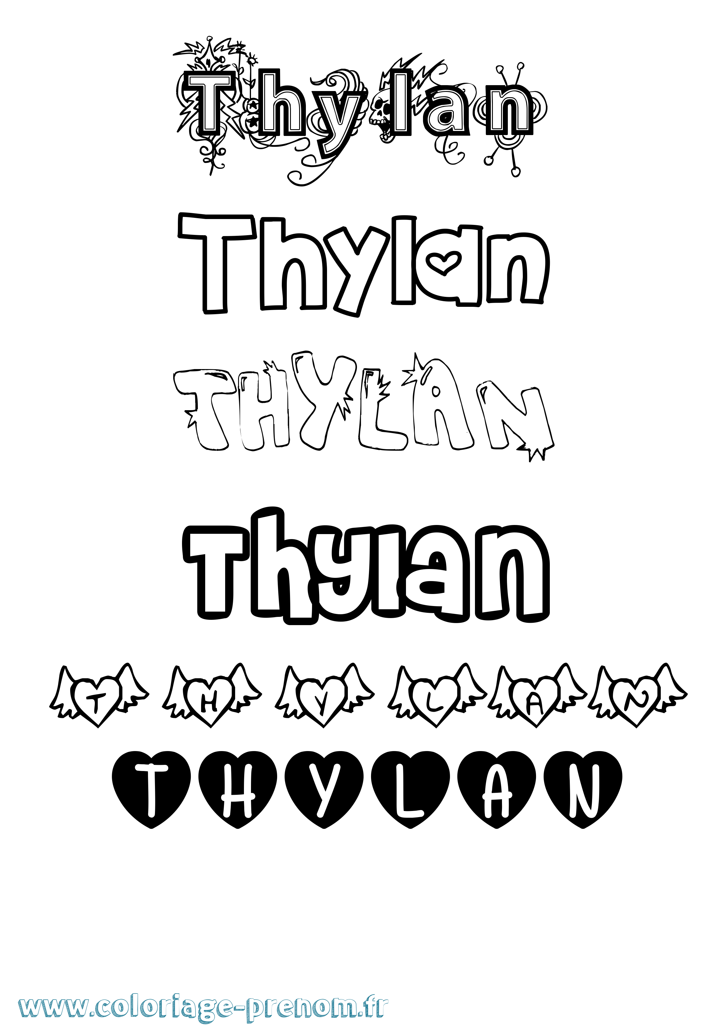 Coloriage Thylan Girly Coloriage prénom Thylan Girly