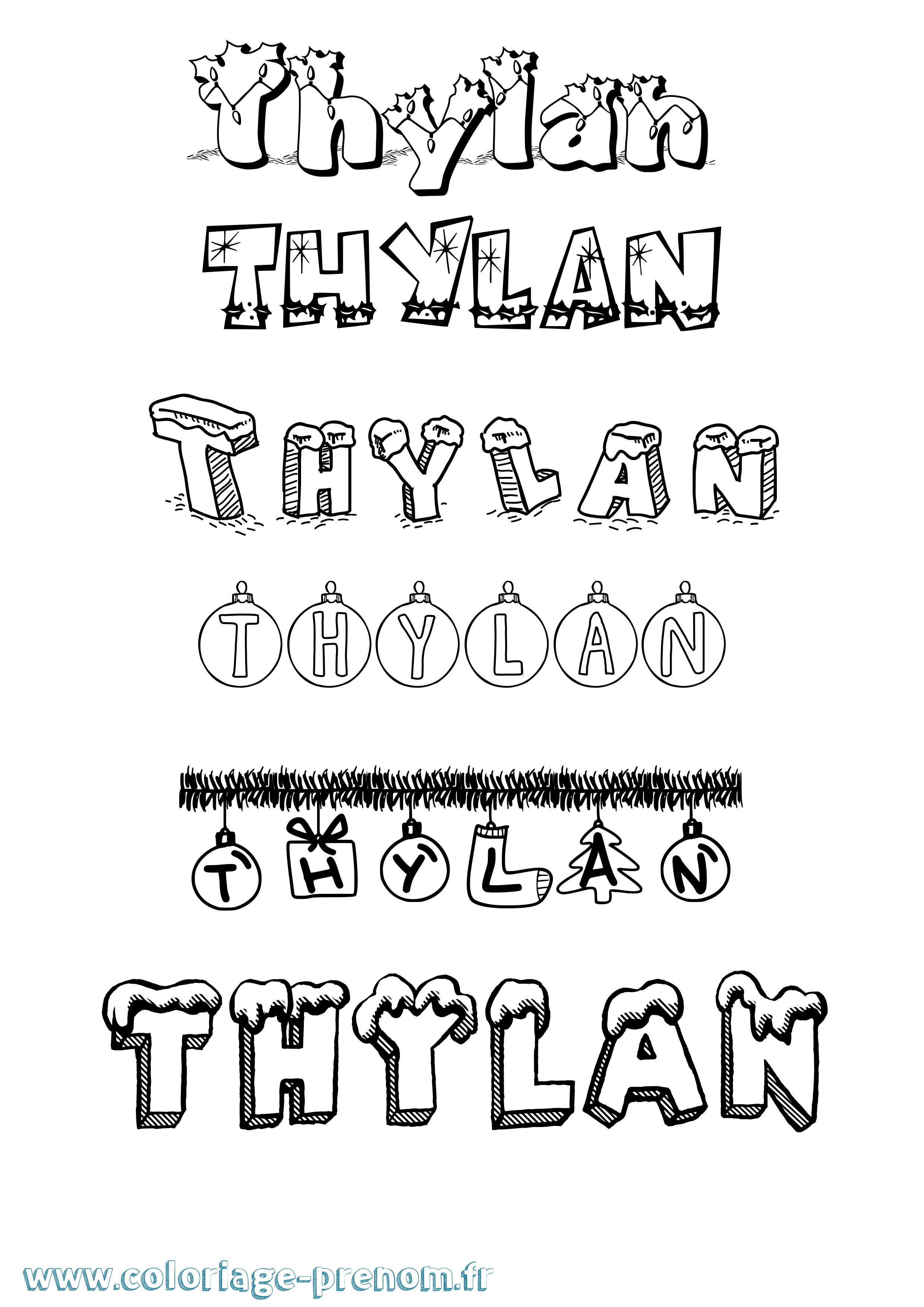 Coloriage Thylan Noël Coloriage prénom Thylan Noël