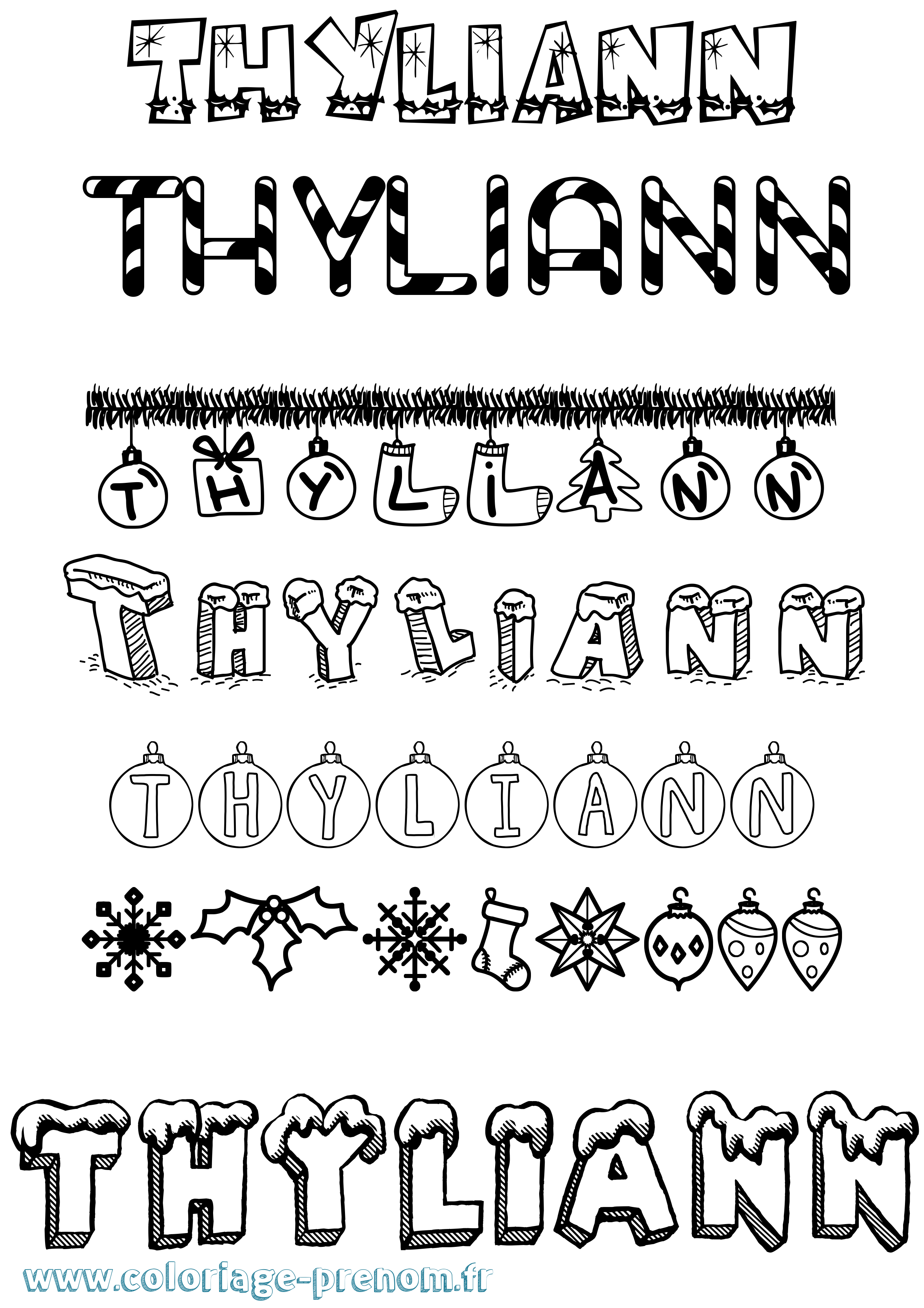 Coloriage Thyliann Noël Coloriage prénom Thyliann Noël