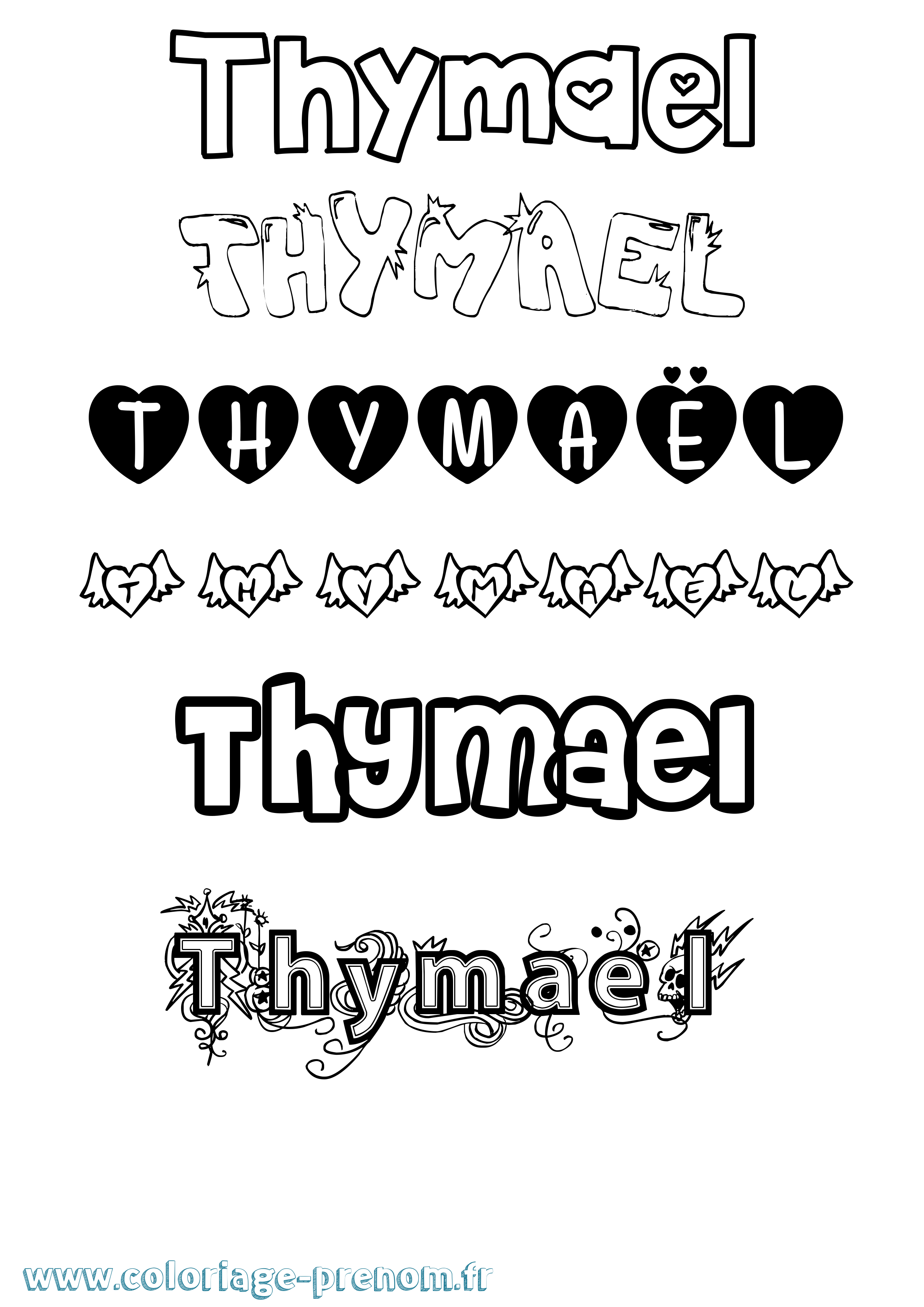 Coloriage Thymaël Girly Coloriage prénom Thymaël Girly