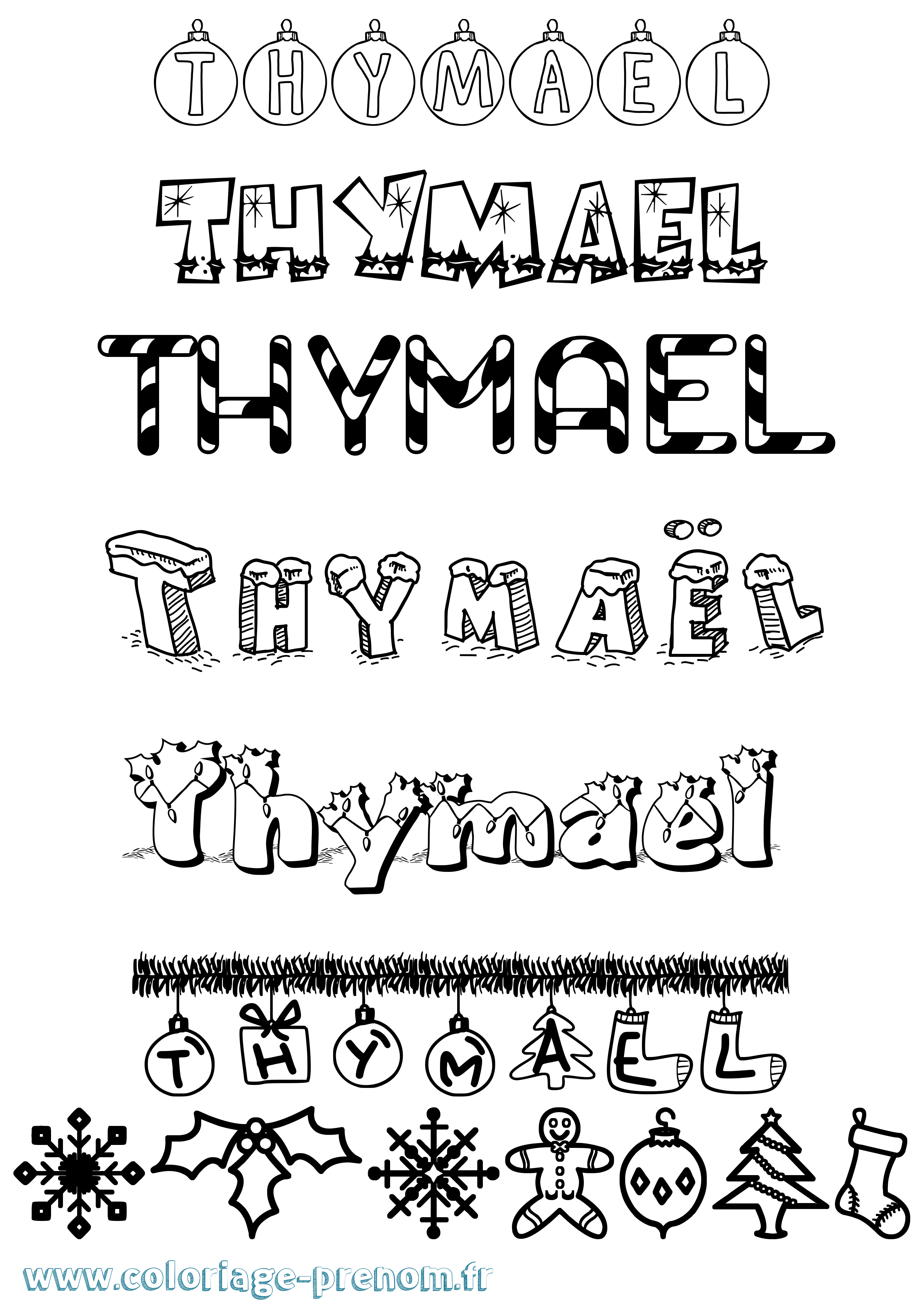 Coloriage Thymaël Noël Coloriage prénom Thymaël Noël
