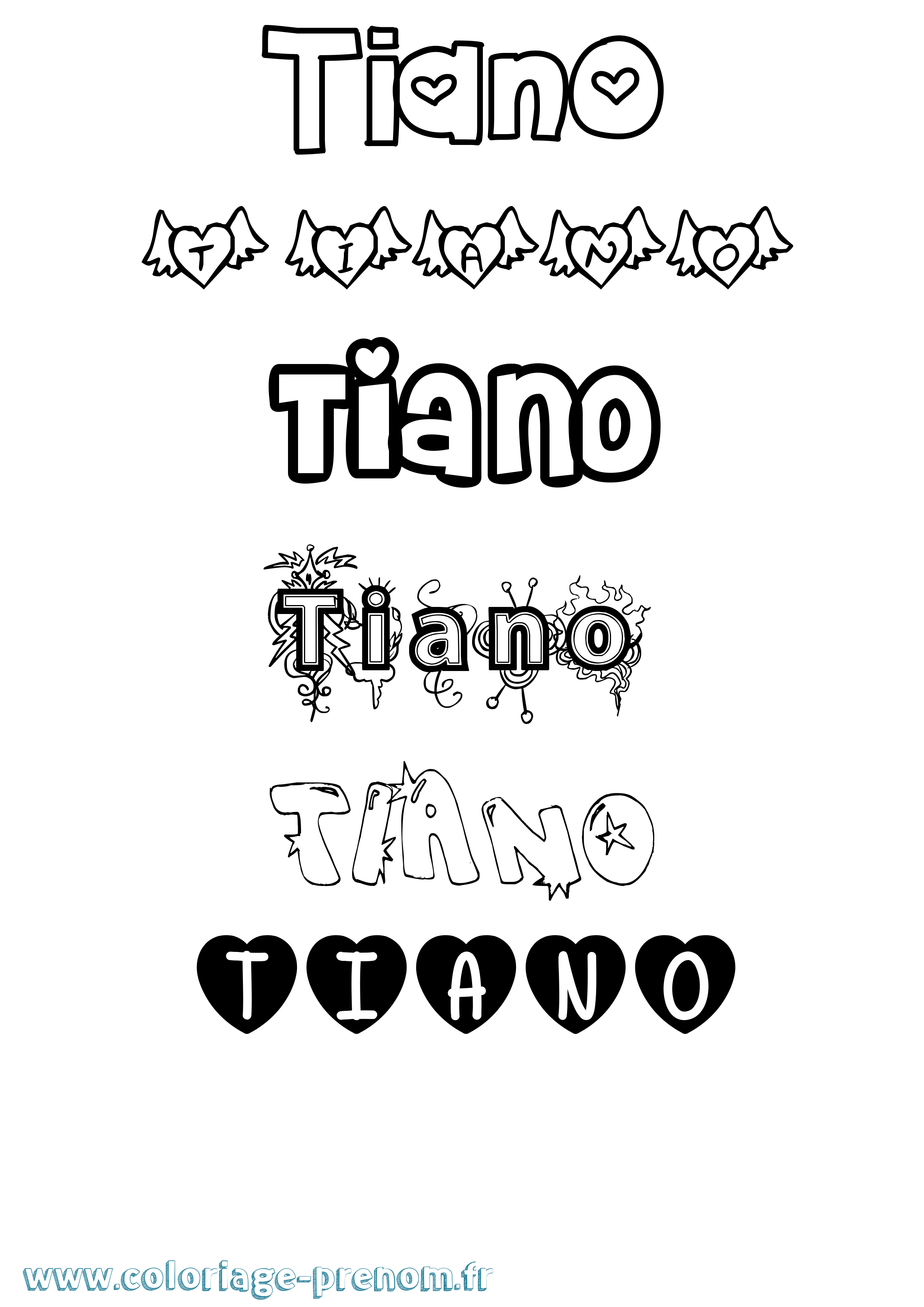 Coloriage Tiano Girly Coloriage prénom Tiano Girly