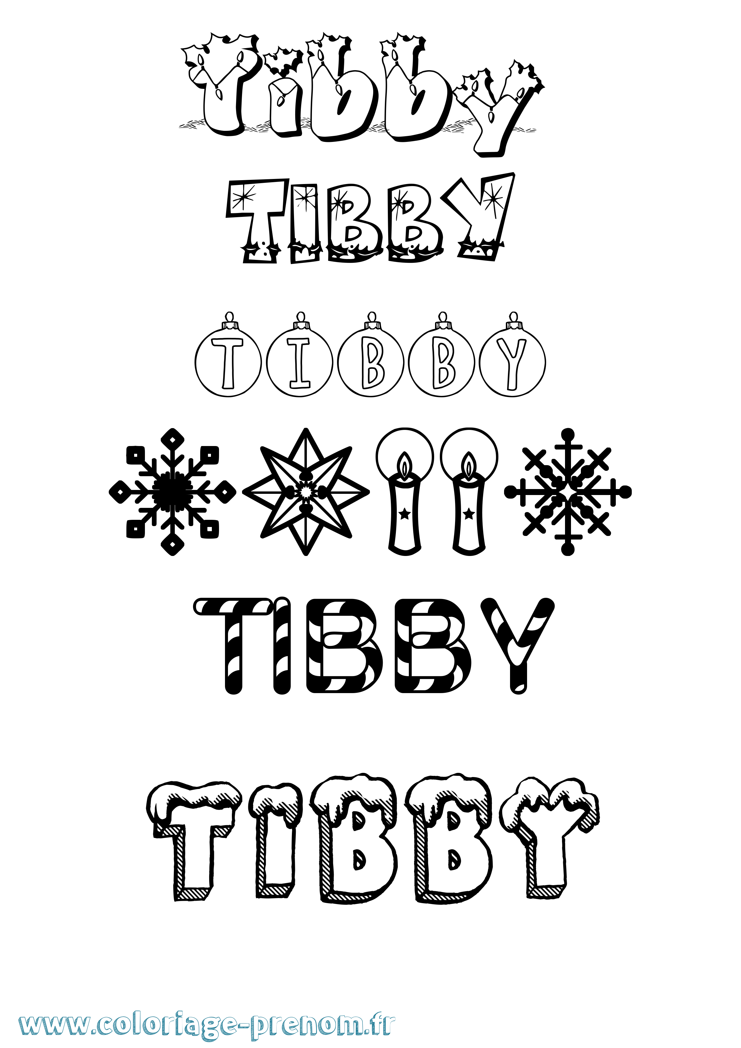 Coloriage Tibby Noël Coloriage prénom Tibby Noël