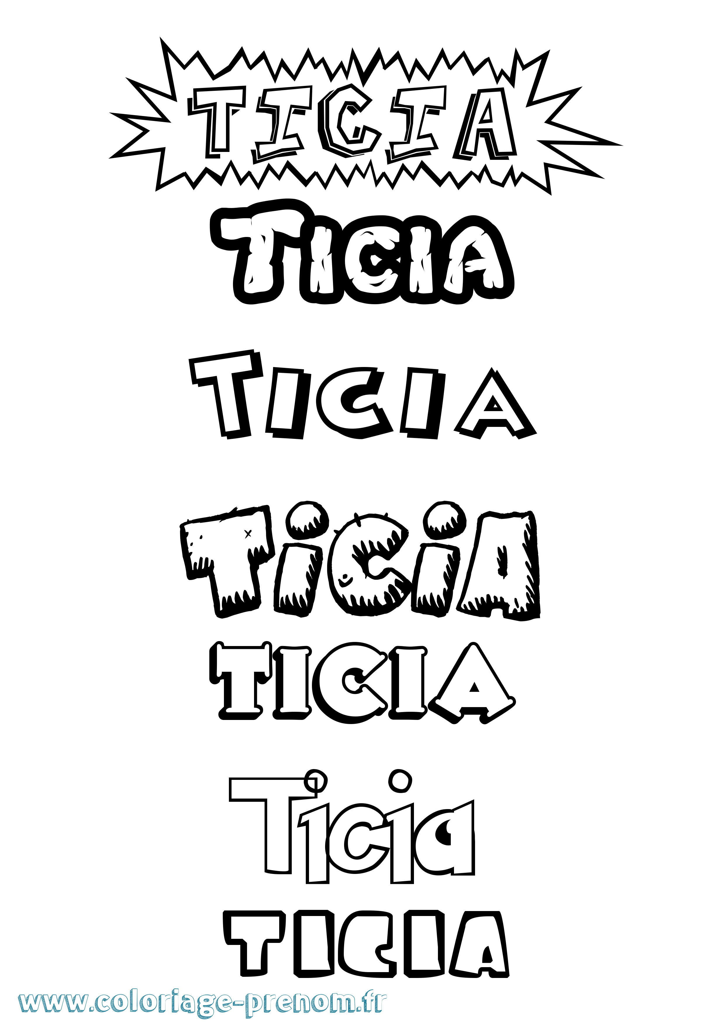 Coloriage Ticia Dessin Animé Coloriage prénom Ticia Dessin Animé