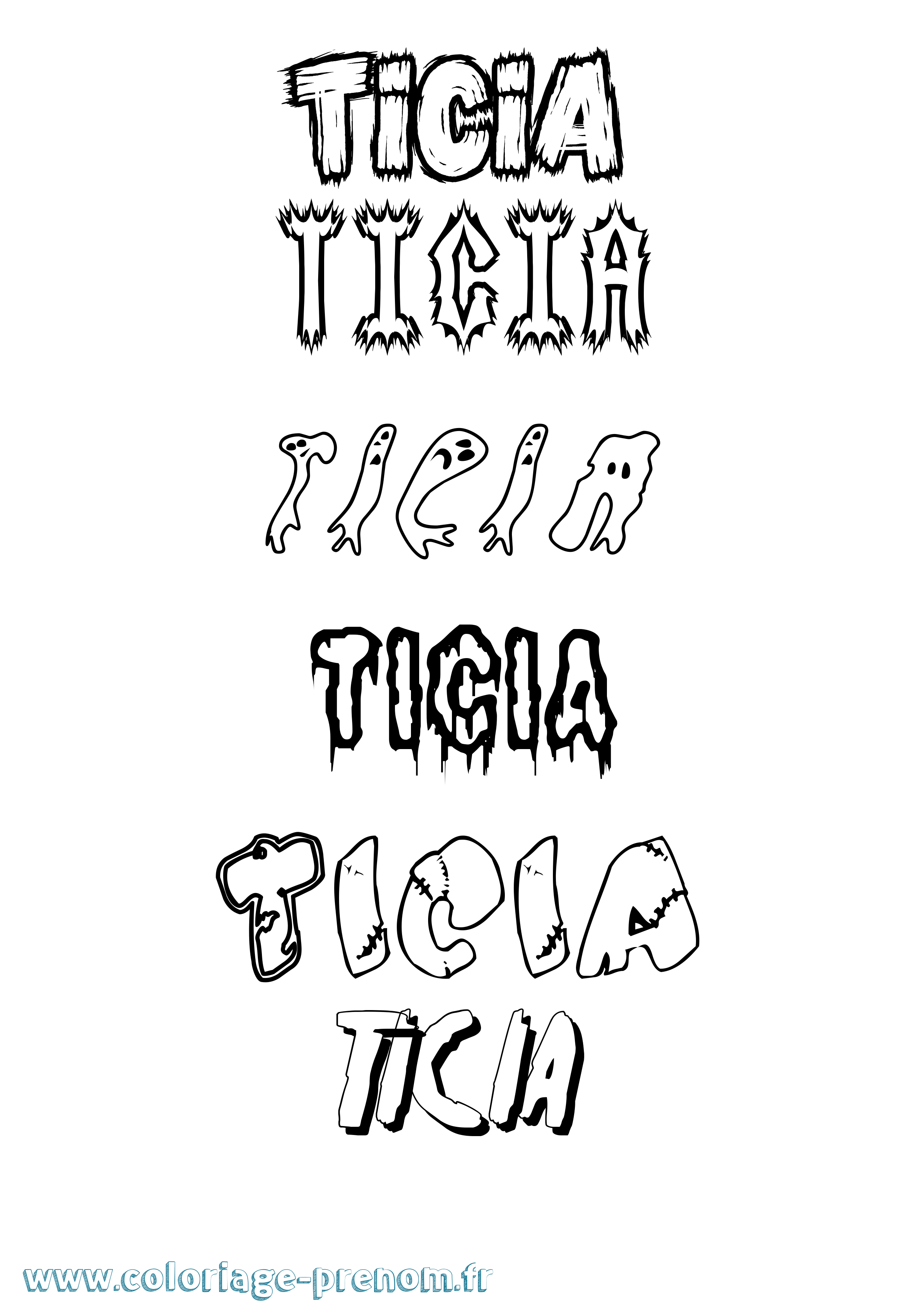 Coloriage Ticia Frisson Coloriage prénom Ticia Frisson