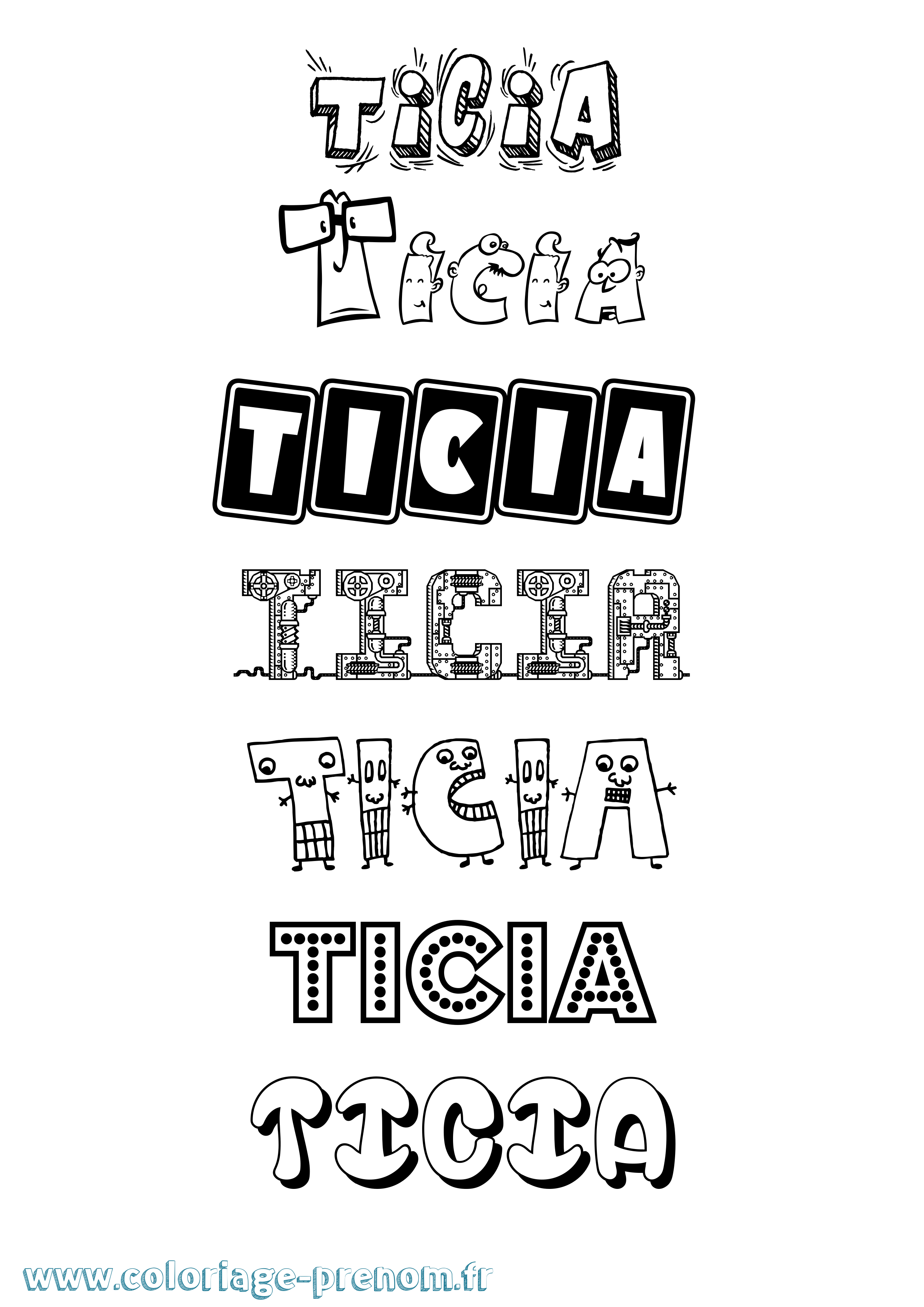 Coloriage Ticia Fun Coloriage prénom Ticia Fun