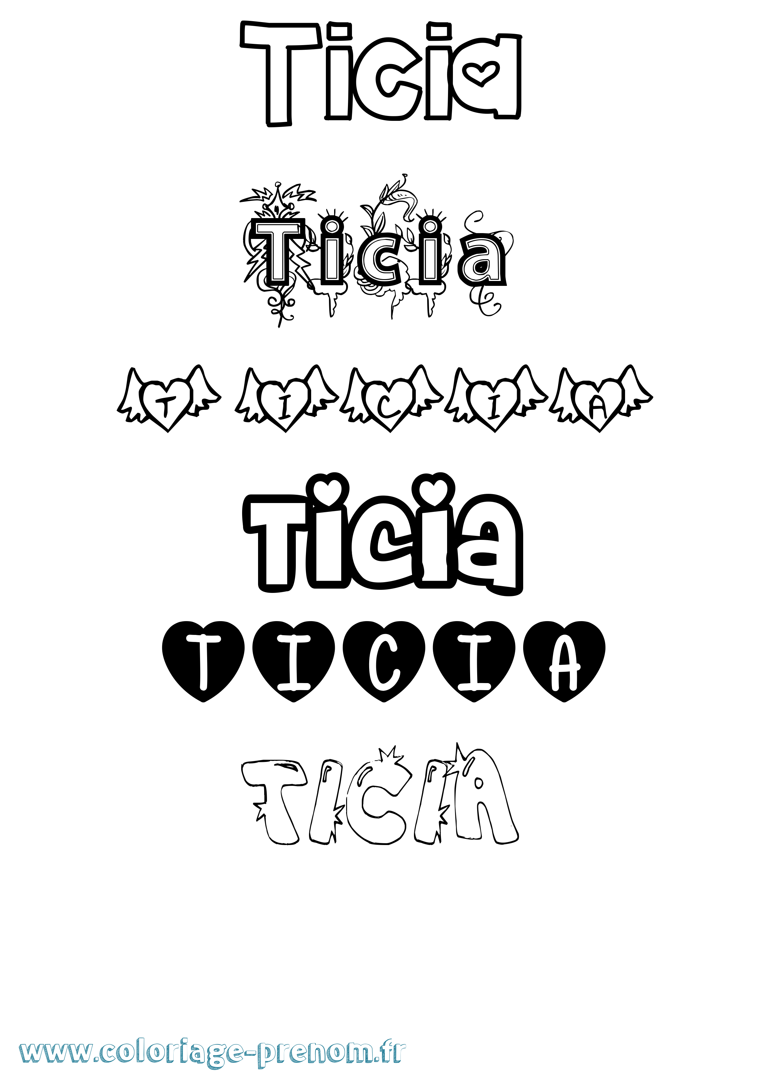 Coloriage Ticia Girly Coloriage prénom Ticia Girly