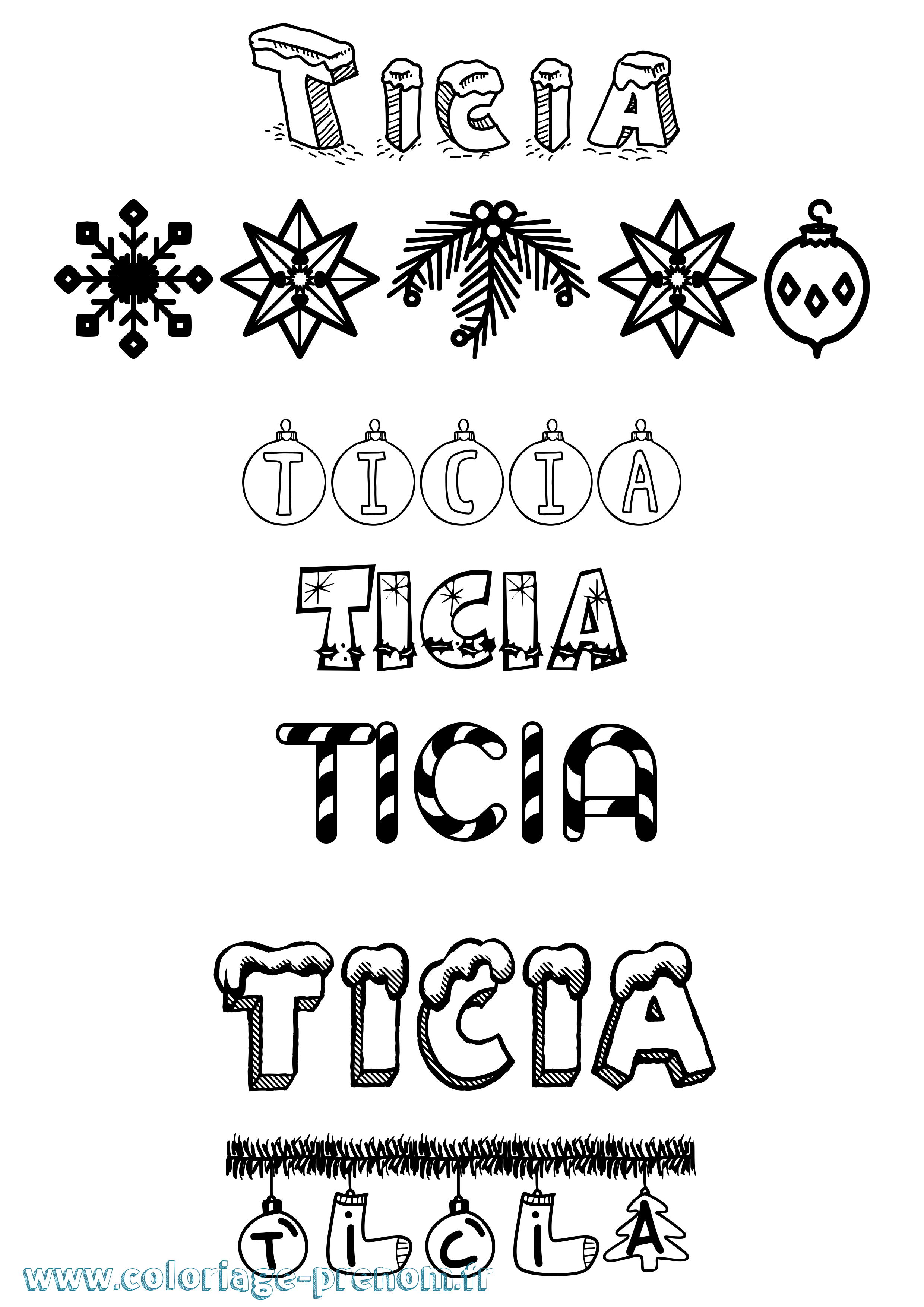 Coloriage Ticia Noël Coloriage prénom Ticia Noël