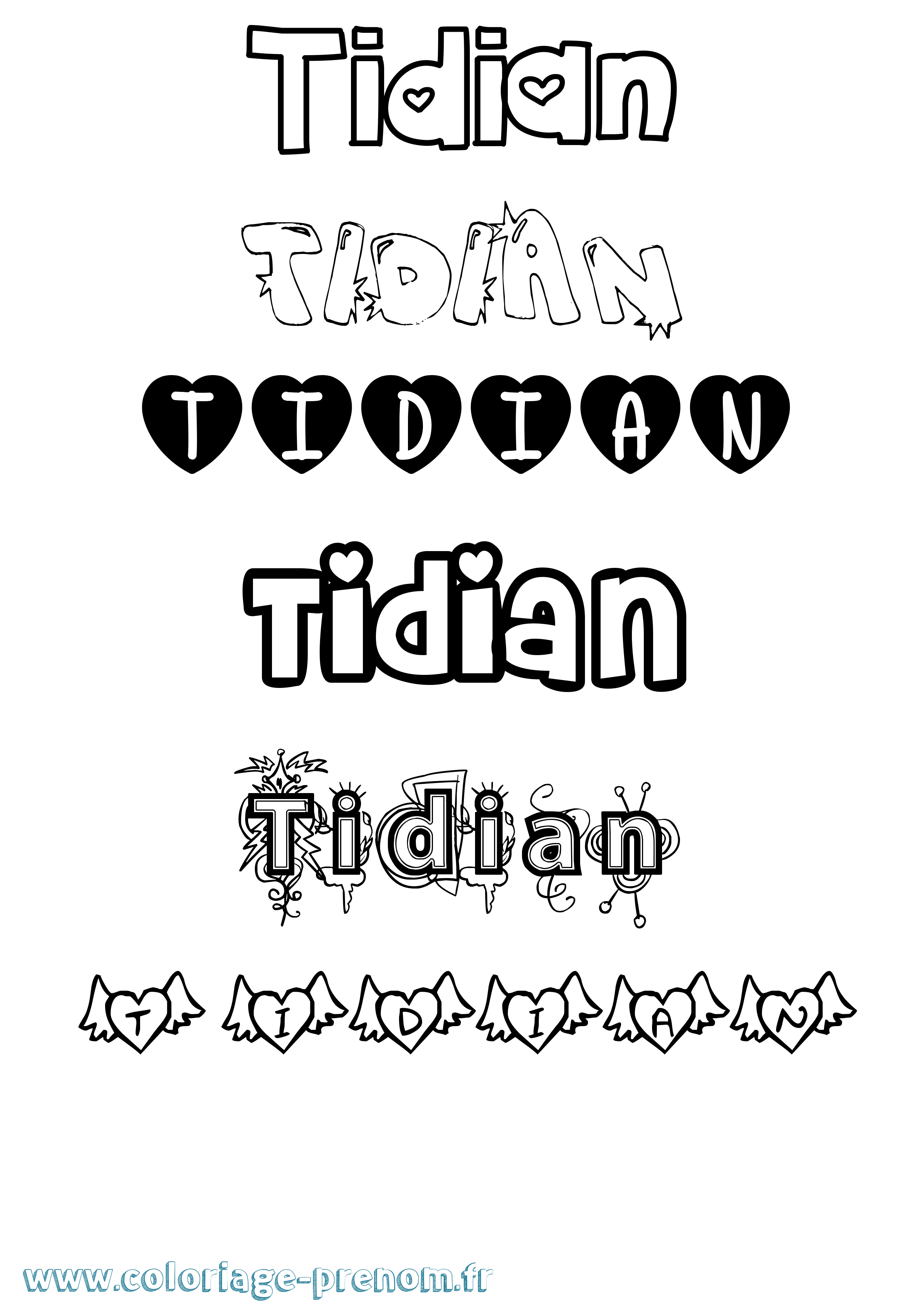 Coloriage Tidian Girly Coloriage prénom Tidian Girly