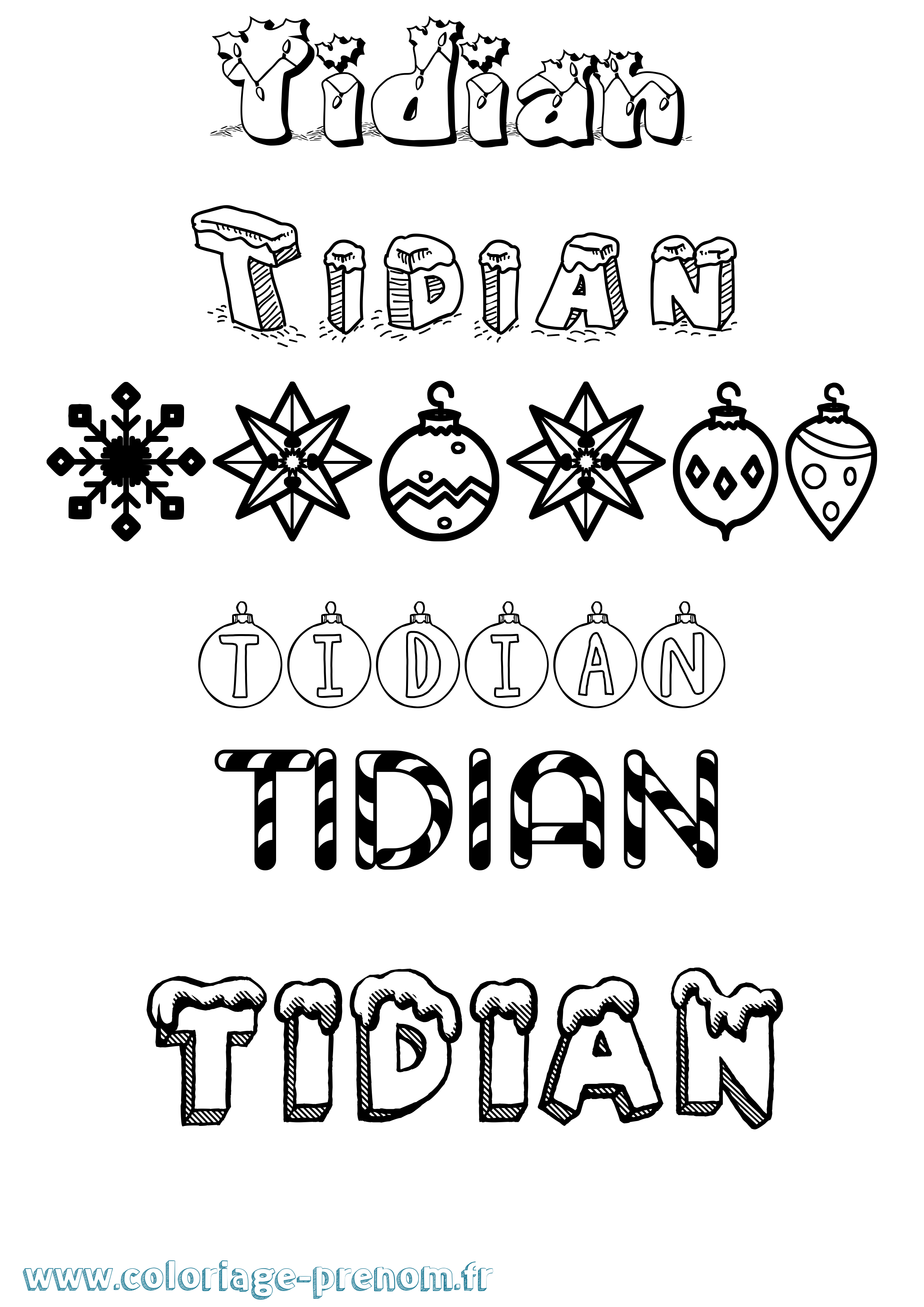 Coloriage Tidian Noël Coloriage prénom Tidian Noël