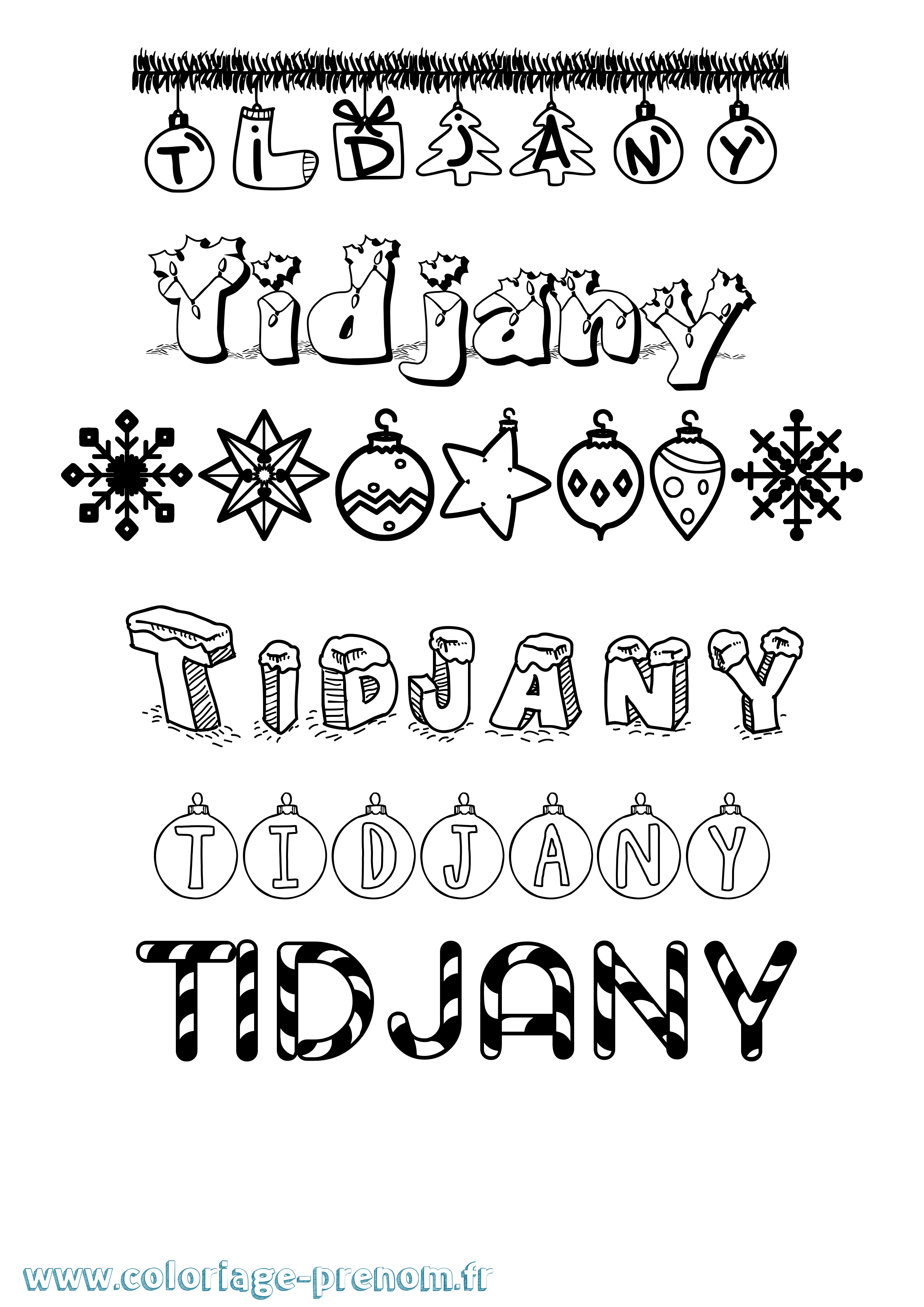 Coloriage Tidjany Noël Coloriage prénom Tidjany Noël