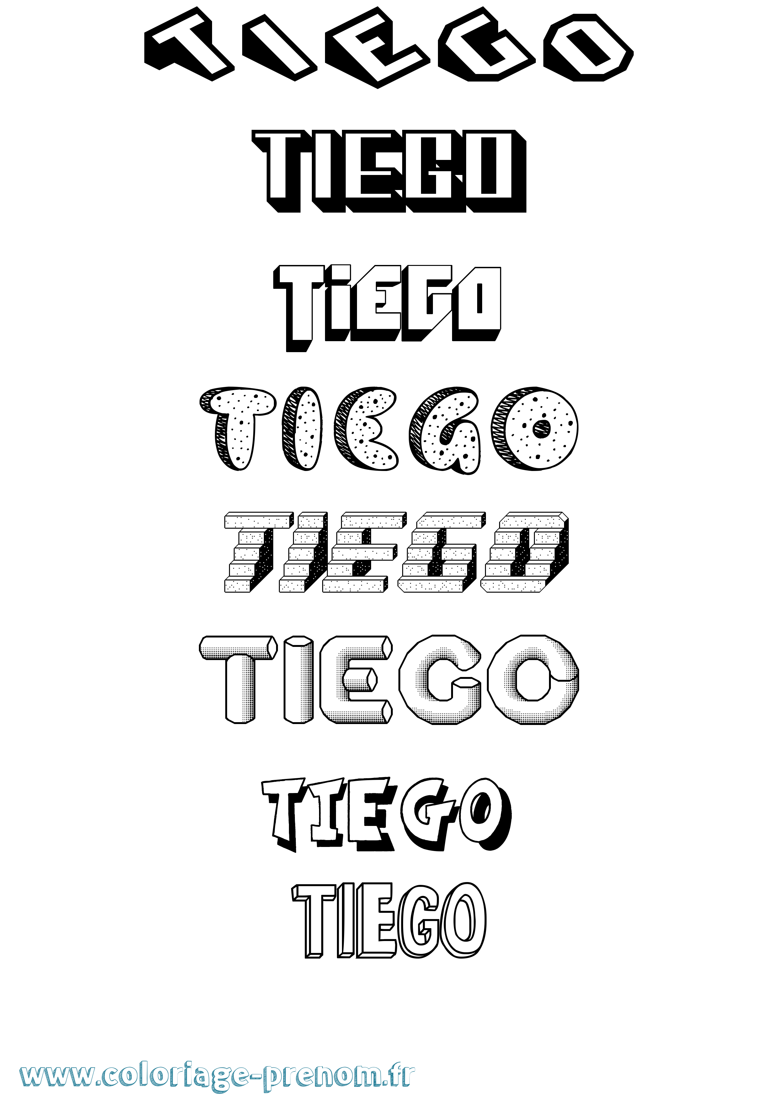 Coloriage Tiego Effet 3D Coloriage prénom Tiego Effet 3D