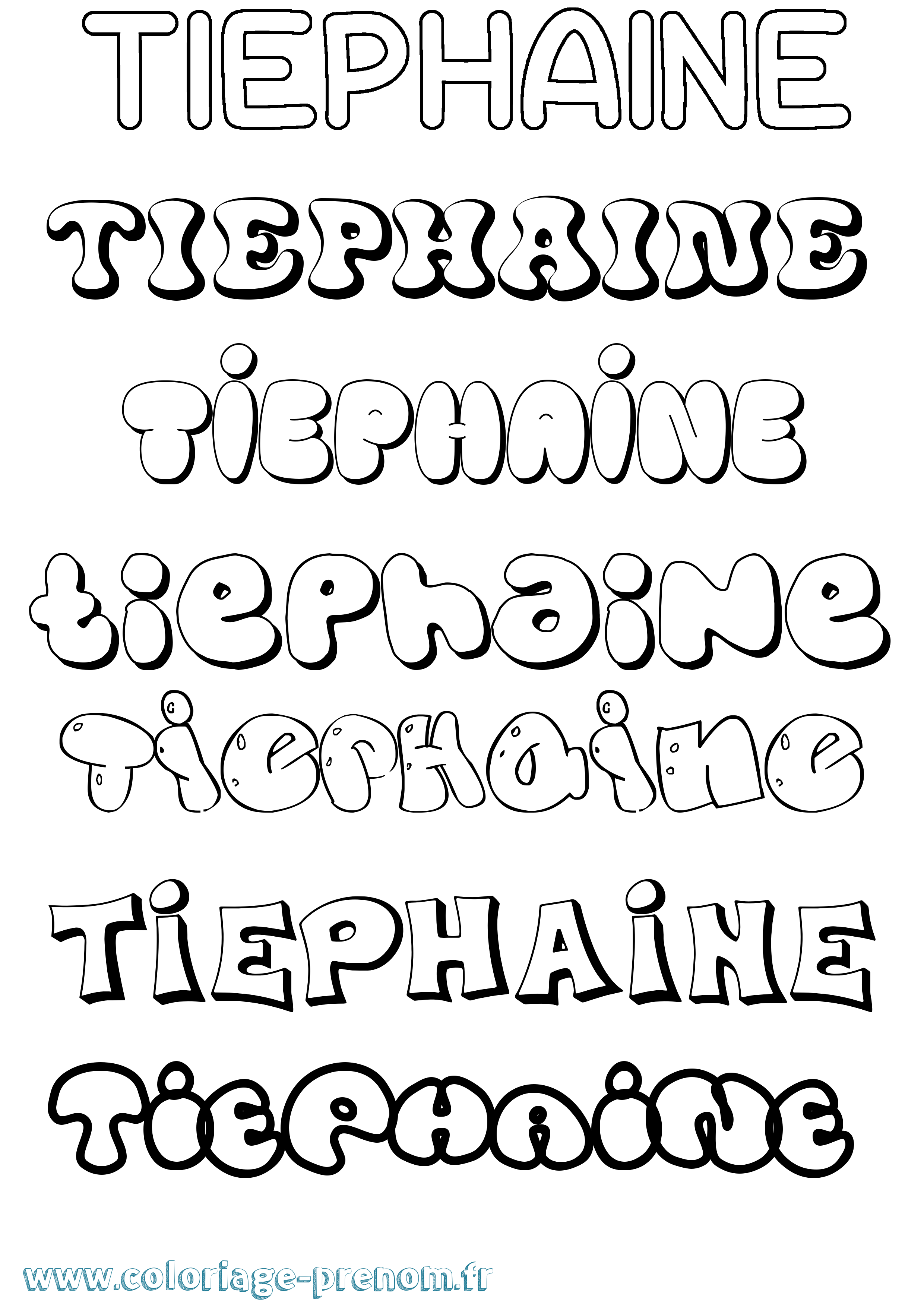 Coloriage Tiephaine Bubble Coloriage prénom Tiephaine Bubble