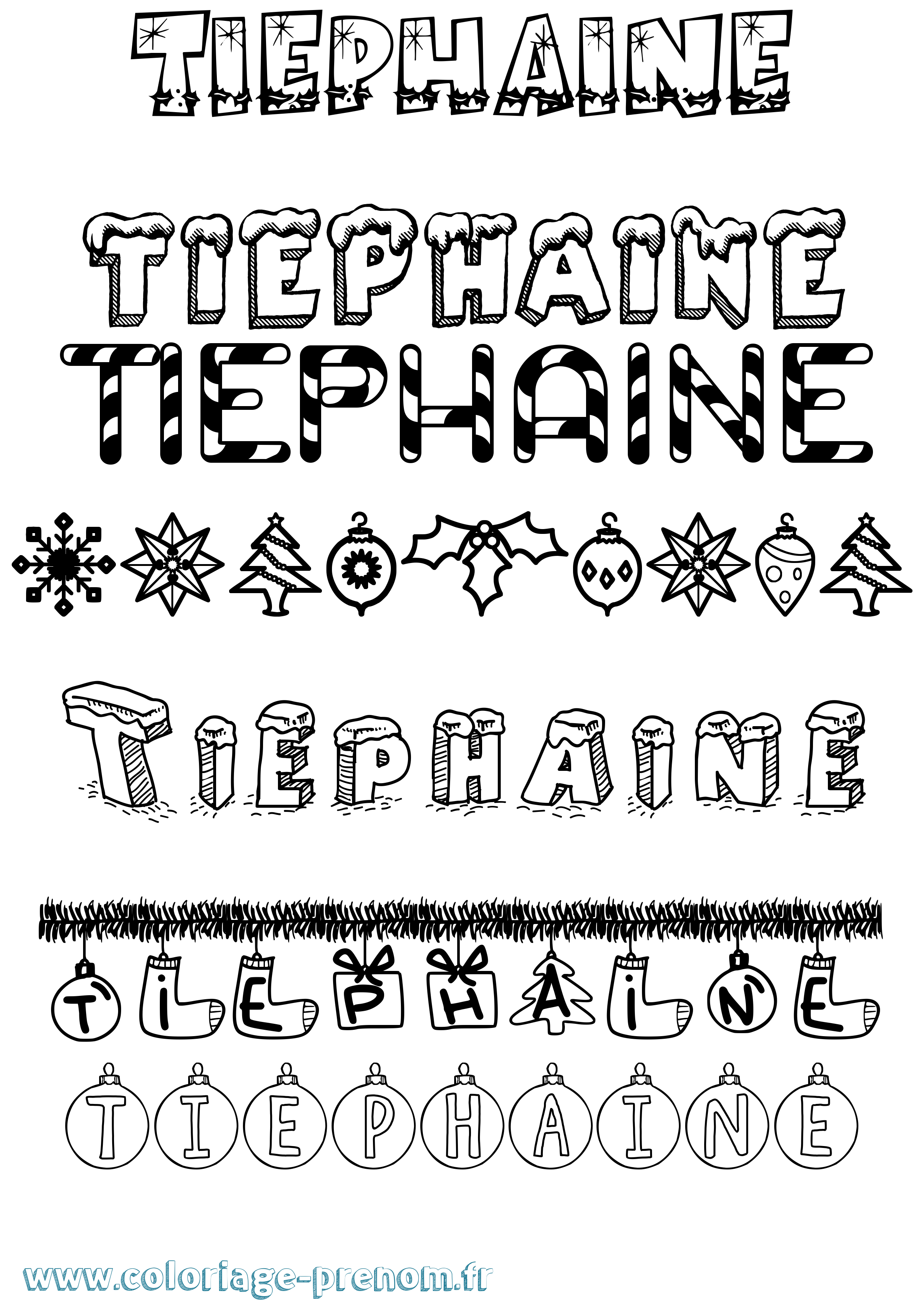 Coloriage Tiephaine Noël Coloriage prénom Tiephaine Noël