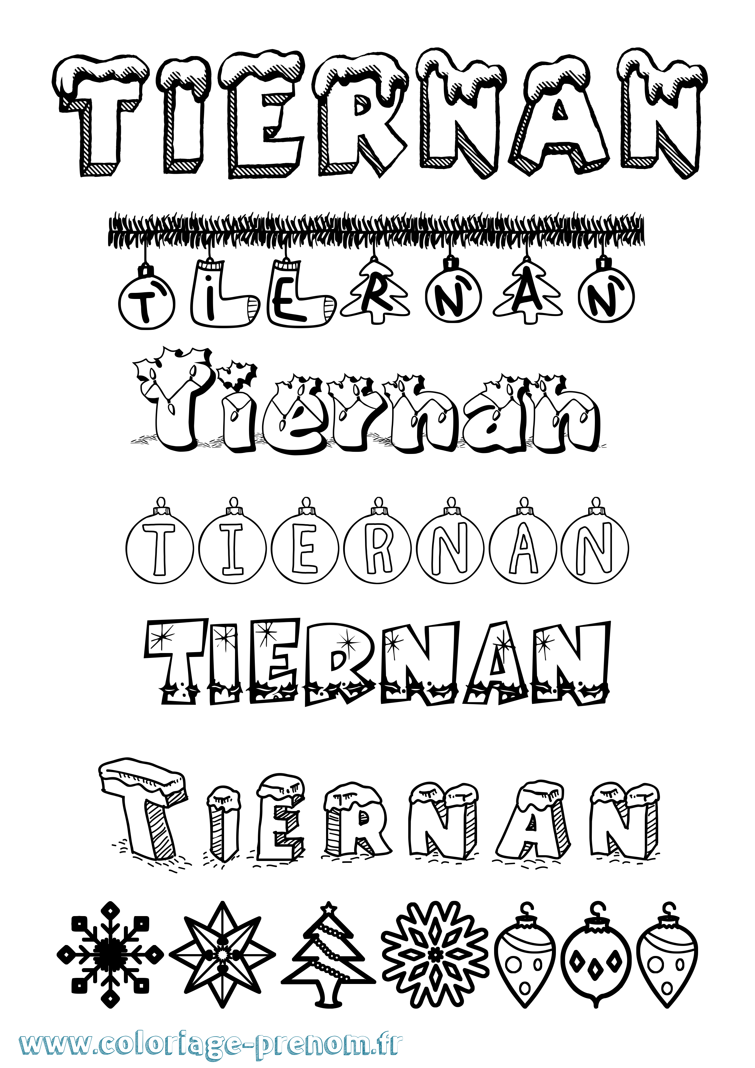 Coloriage Tiernan Noël Coloriage prénom Tiernan Noël