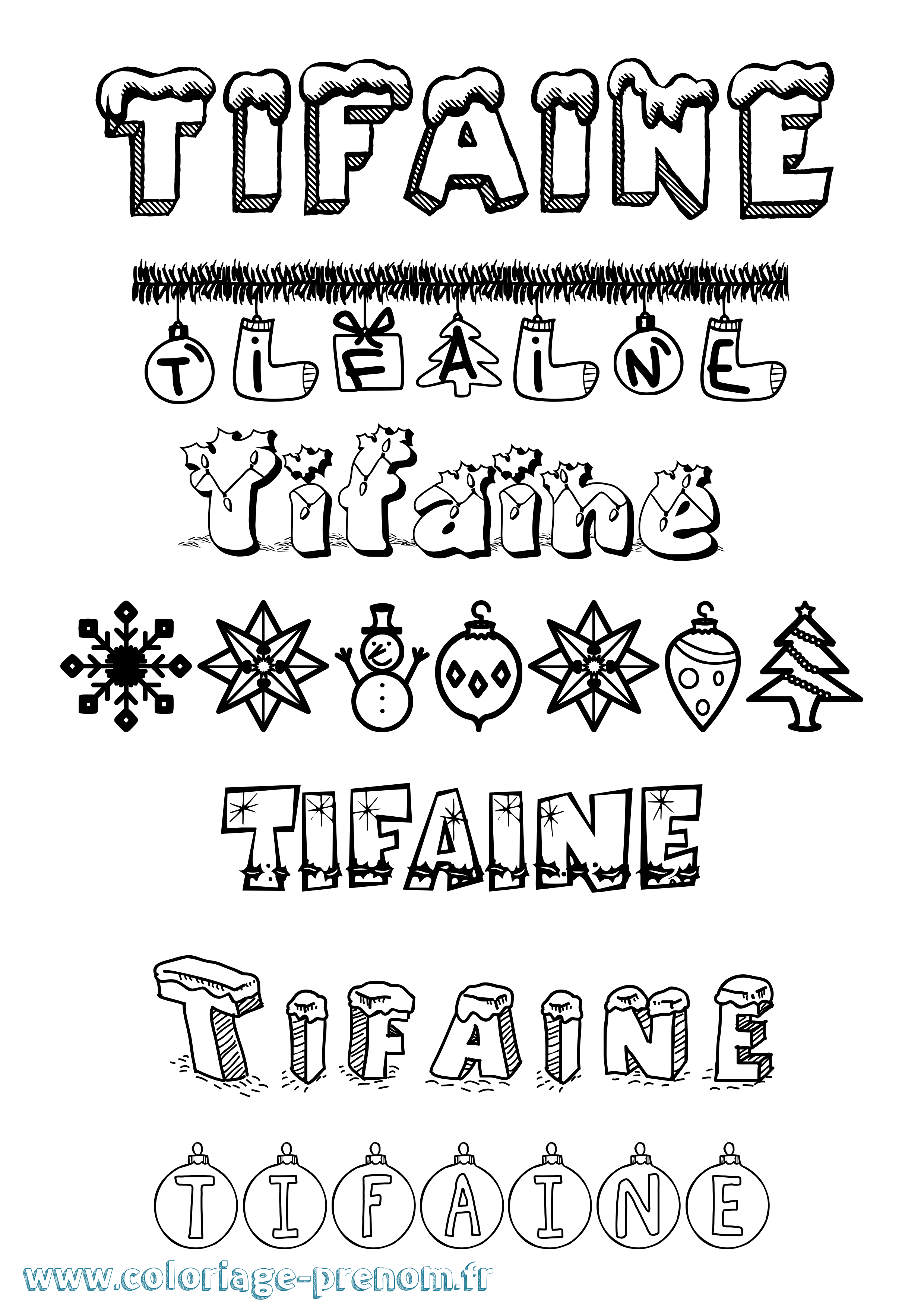 Coloriage Tifaine Noël Coloriage prénom Tifaine Noël