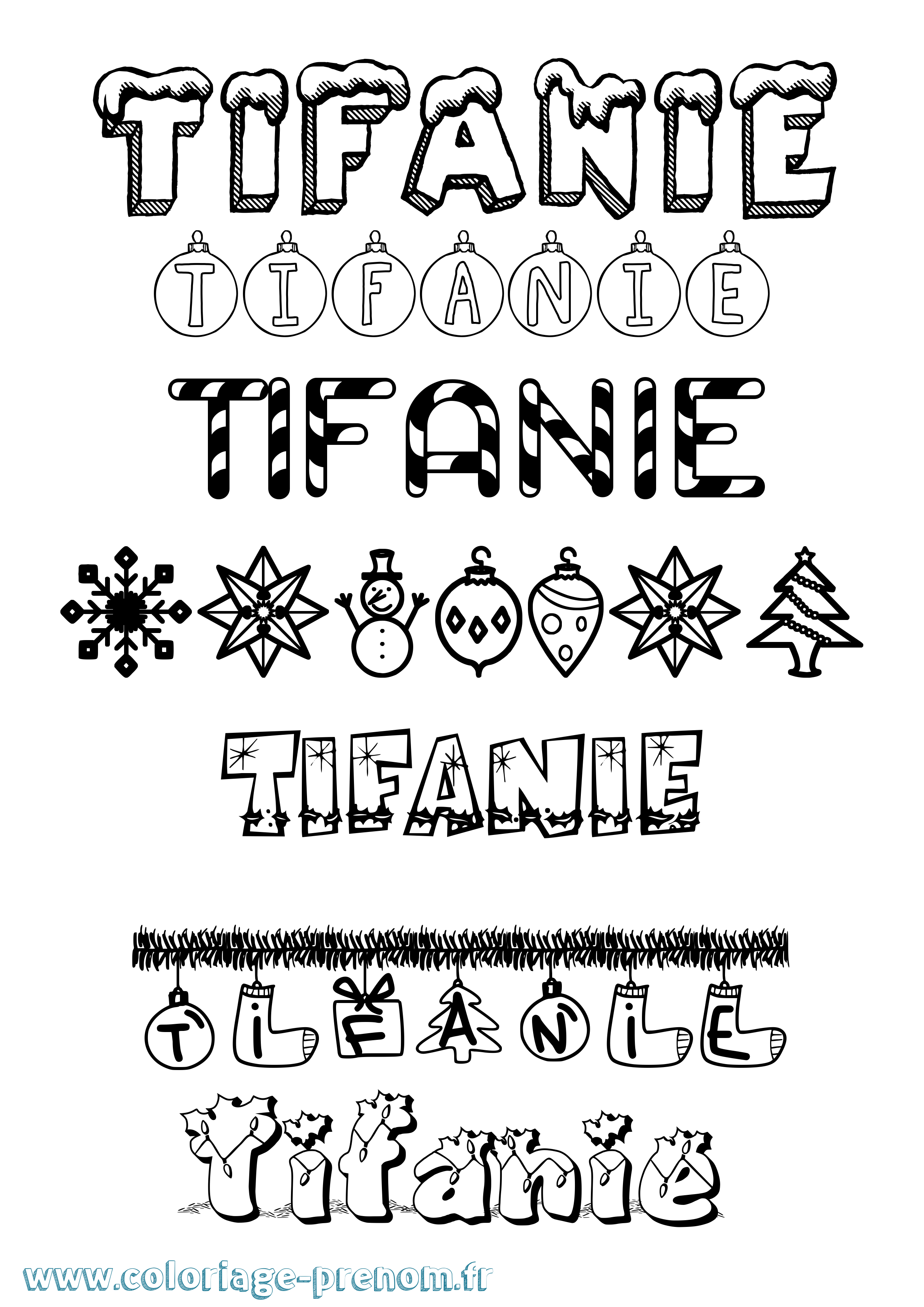Coloriage Tifanie Noël Coloriage prénom Tifanie Noël