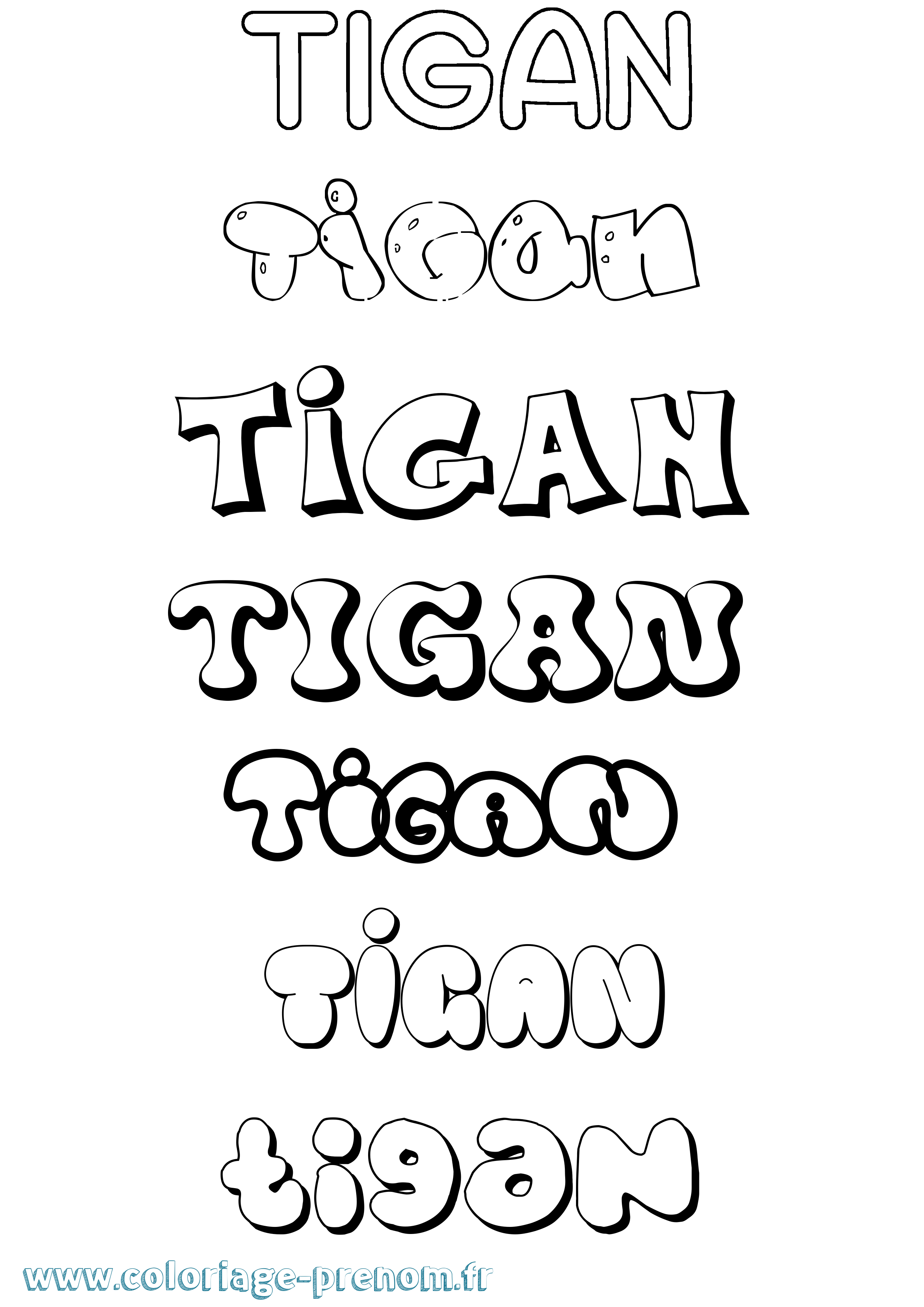 Coloriage Tigan Bubble Coloriage prénom Tigan Bubble