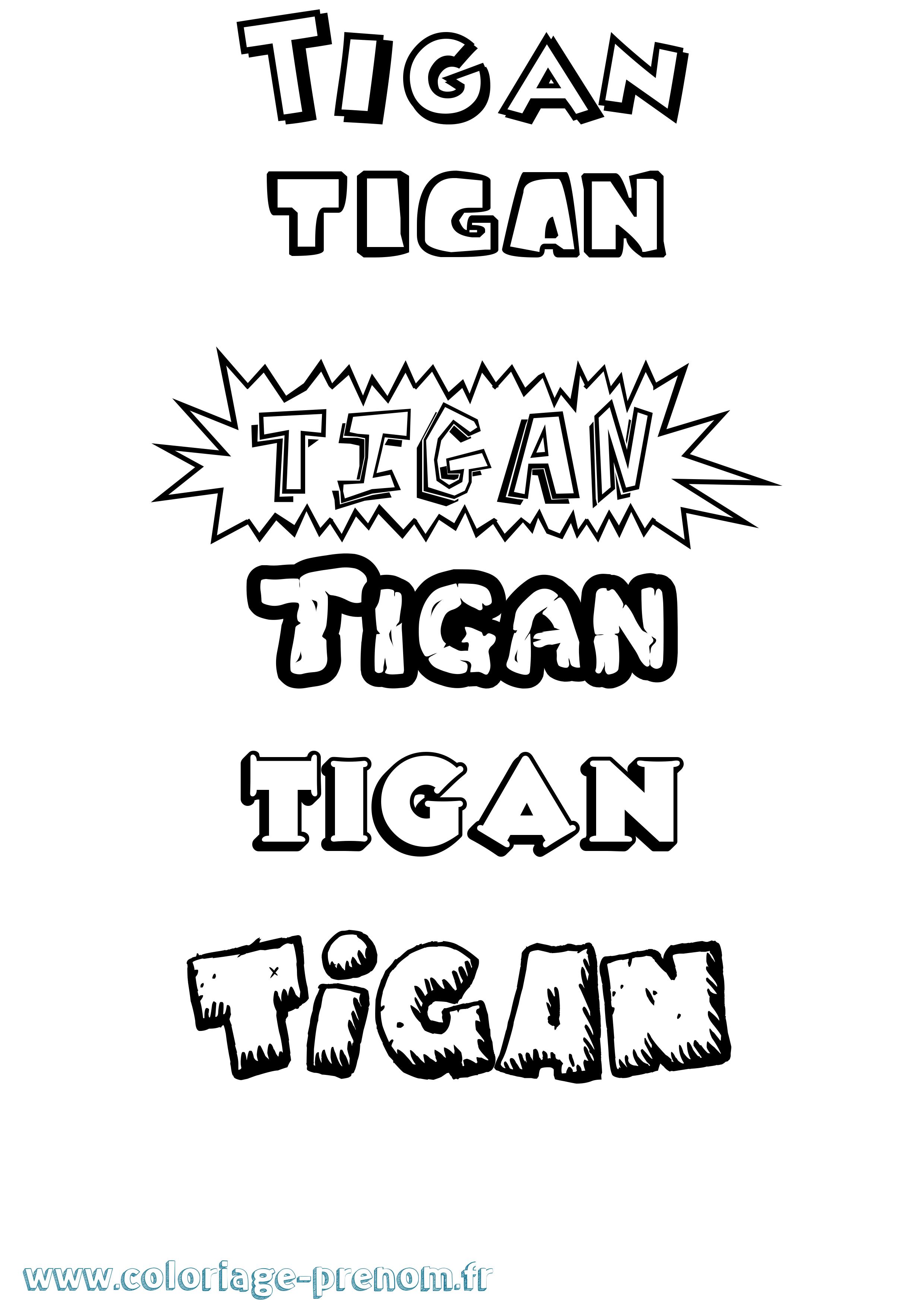 Coloriage Tigan Dessin Animé Coloriage prénom Tigan Dessin Animé