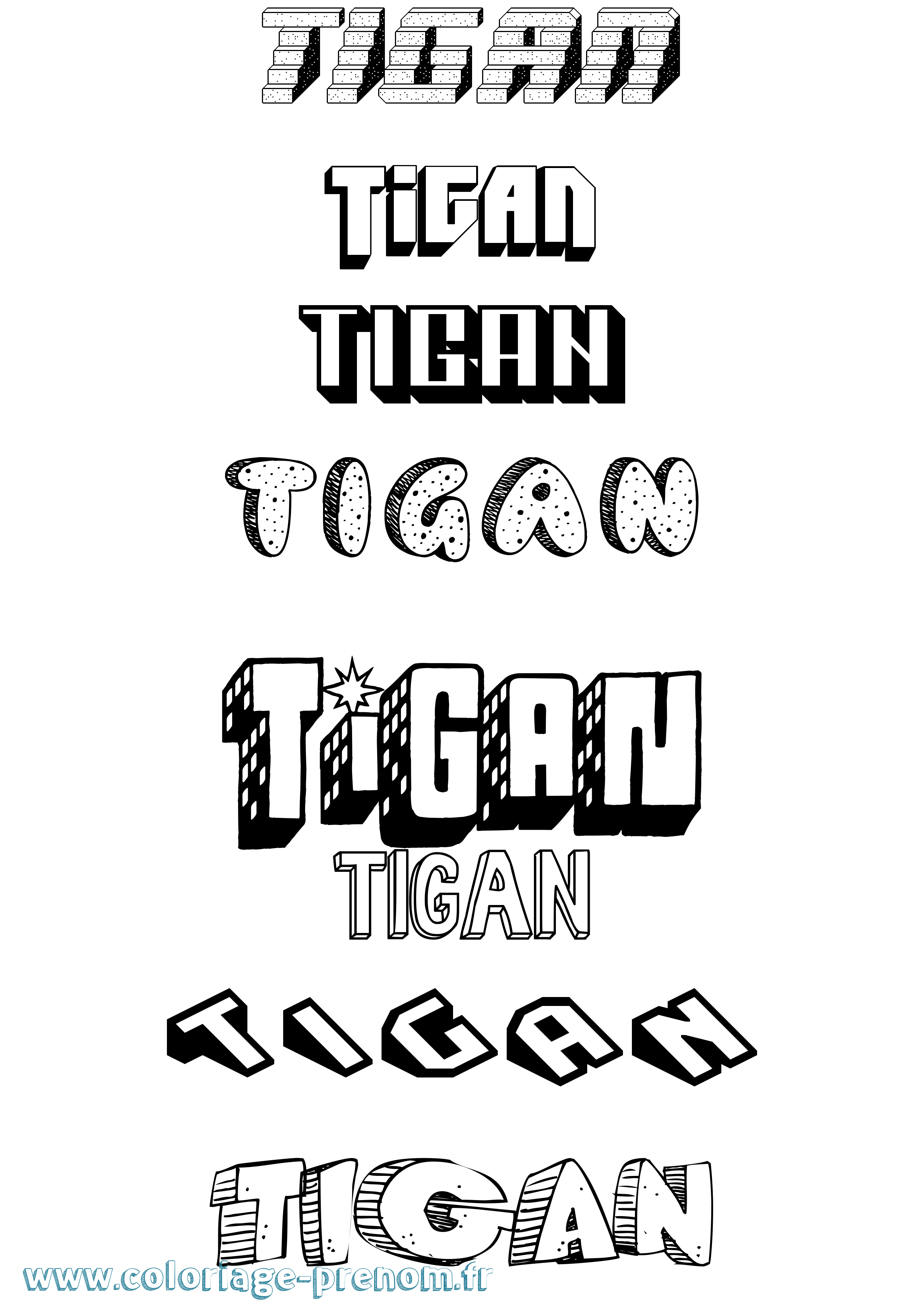 Coloriage Tigan Effet 3D Coloriage prénom Tigan Effet 3D