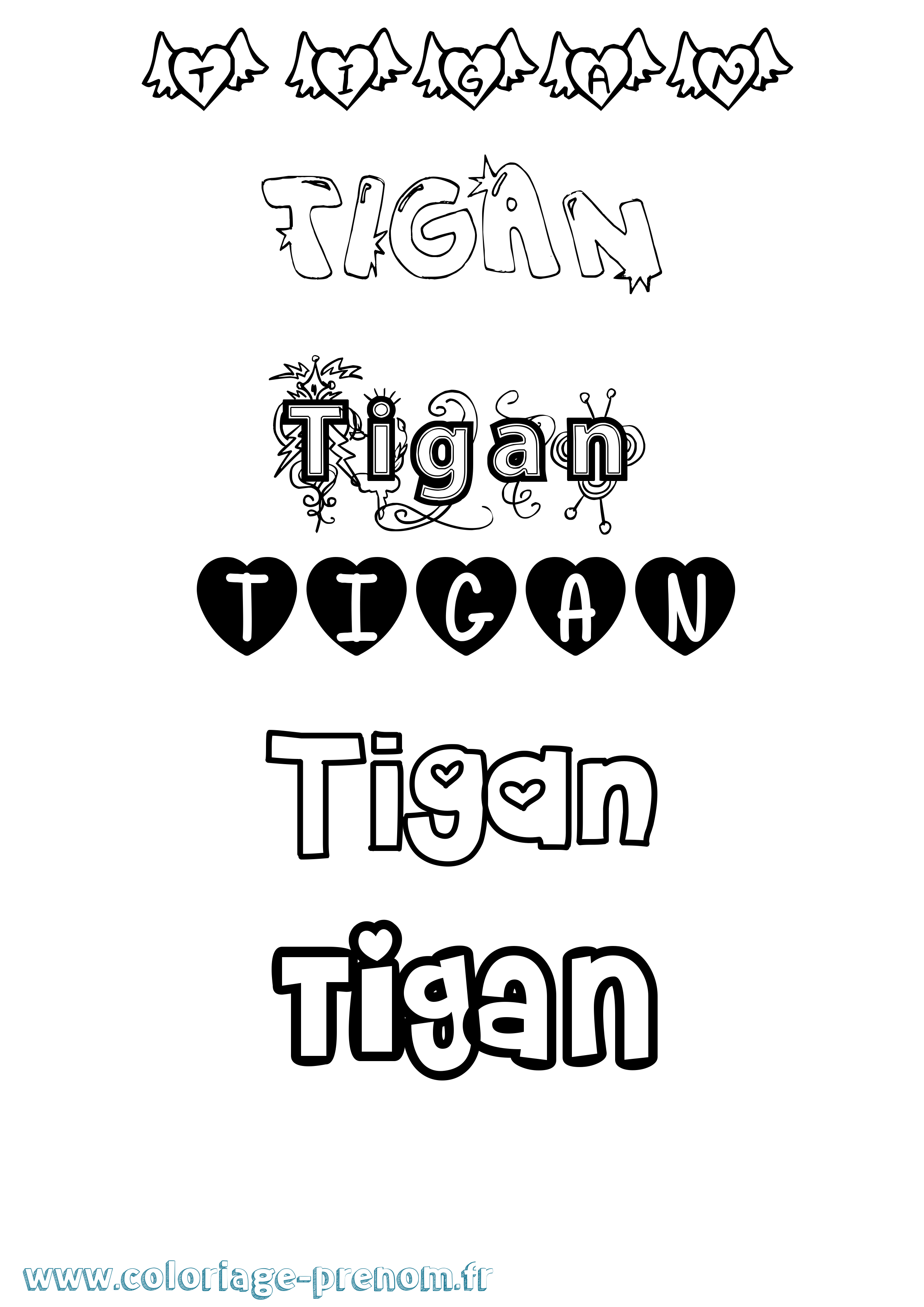 Coloriage Tigan Girly Coloriage prénom Tigan Girly