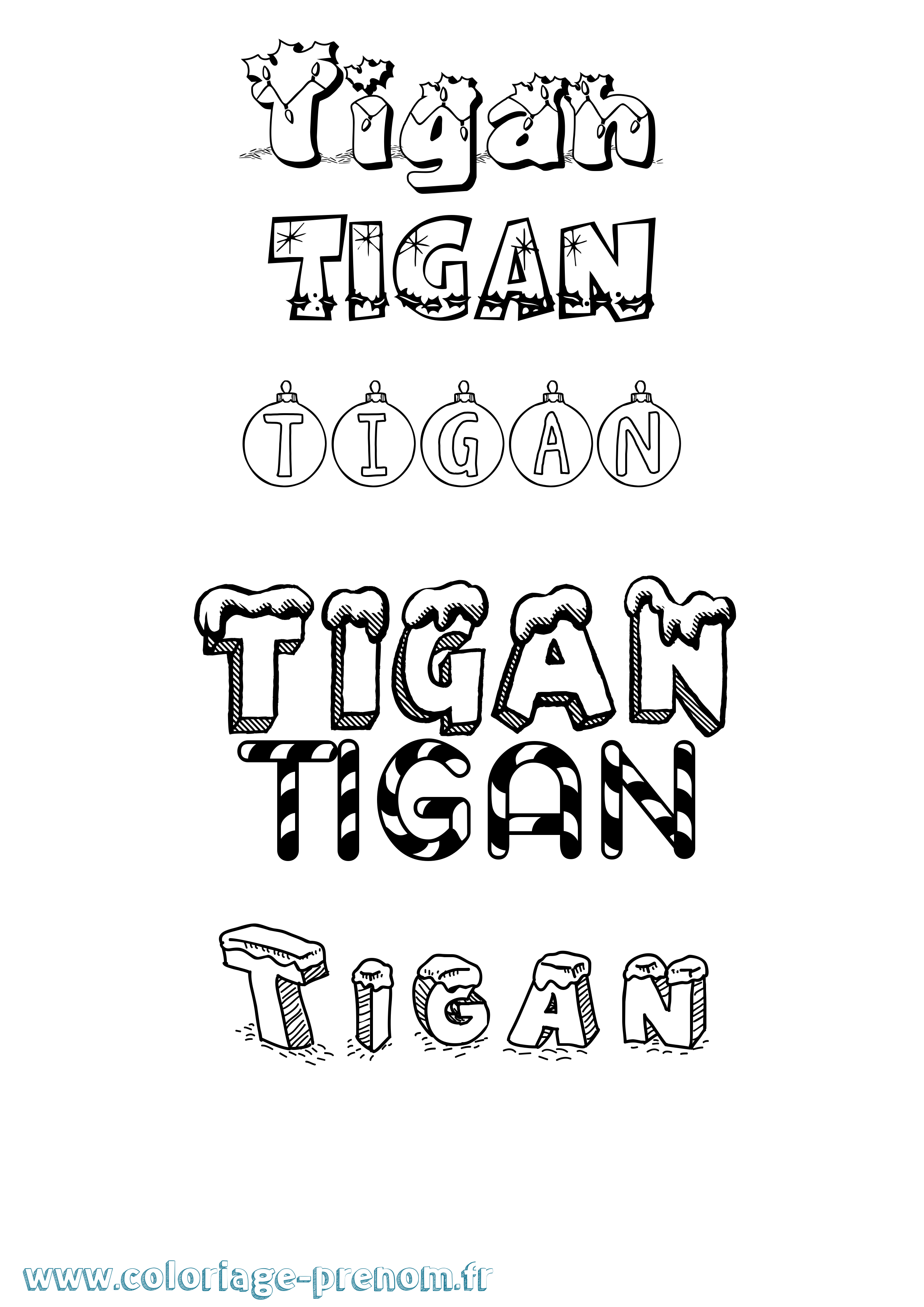 Coloriage Tigan Noël Coloriage prénom Tigan Noël