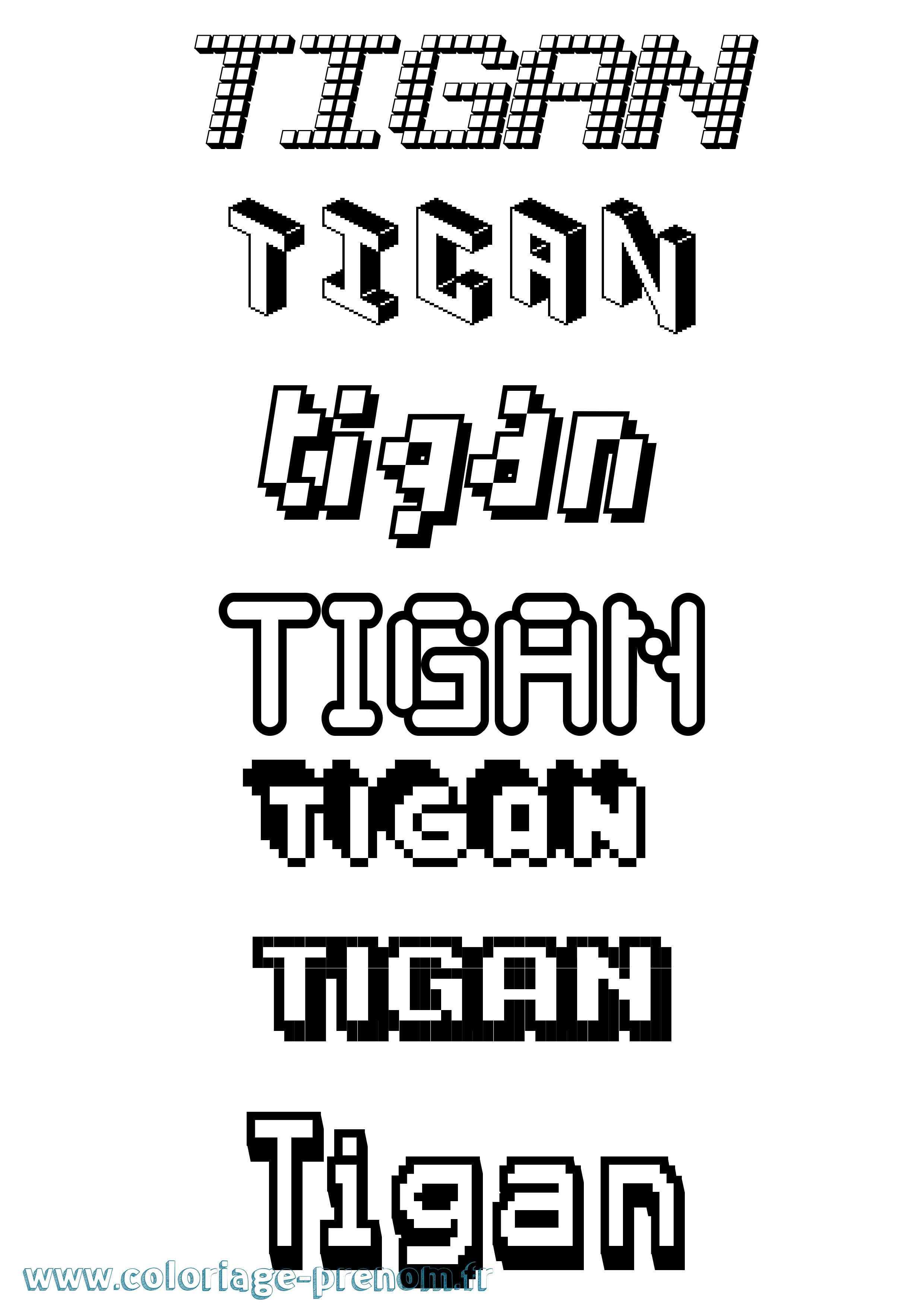 Coloriage Tigan Pixel Coloriage prénom Tigan Pixel
