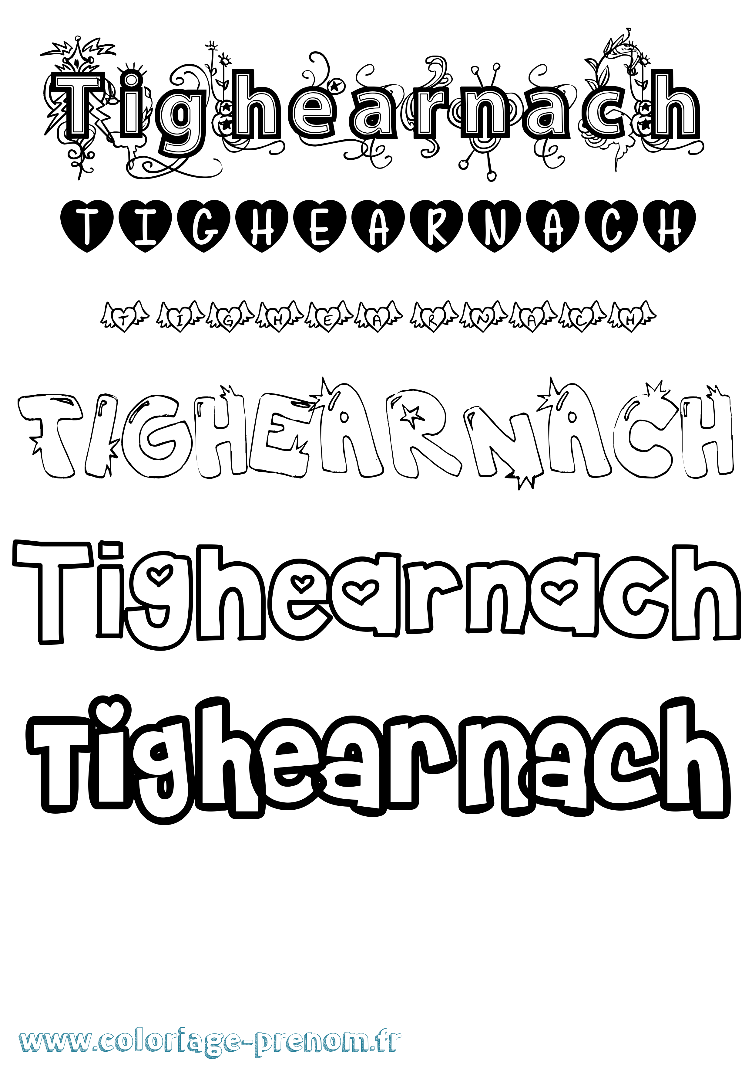Coloriage Tighearnach Girly Coloriage prénom Tighearnach Girly