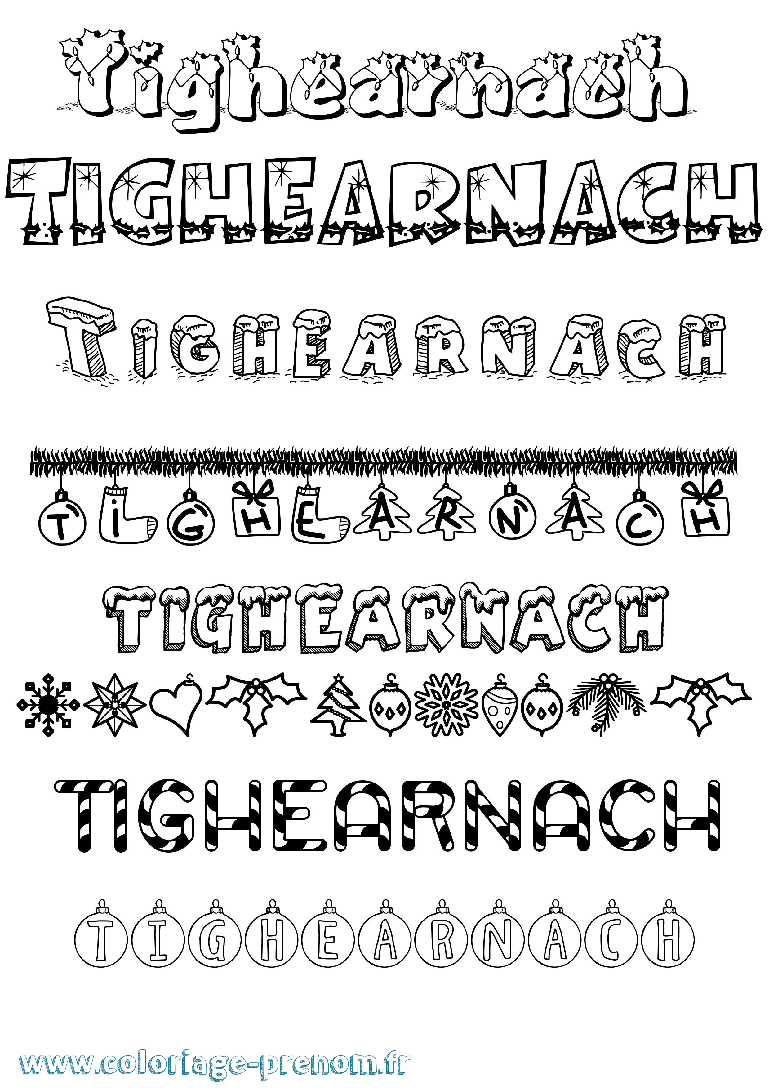 Coloriage Tighearnach Noël Coloriage prénom Tighearnach Noël