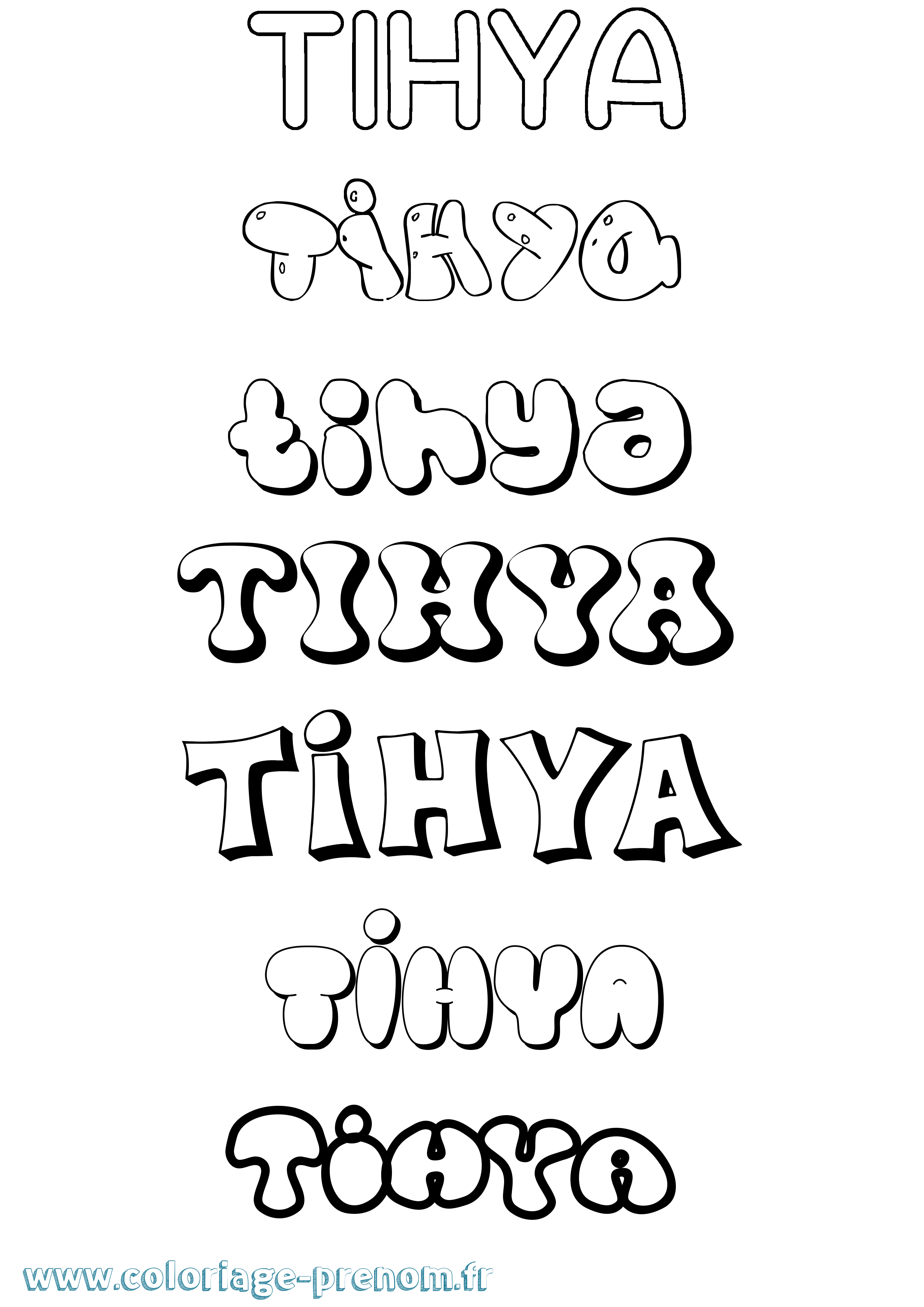 Coloriage Tihya Bubble Coloriage prénom Tihya Bubble