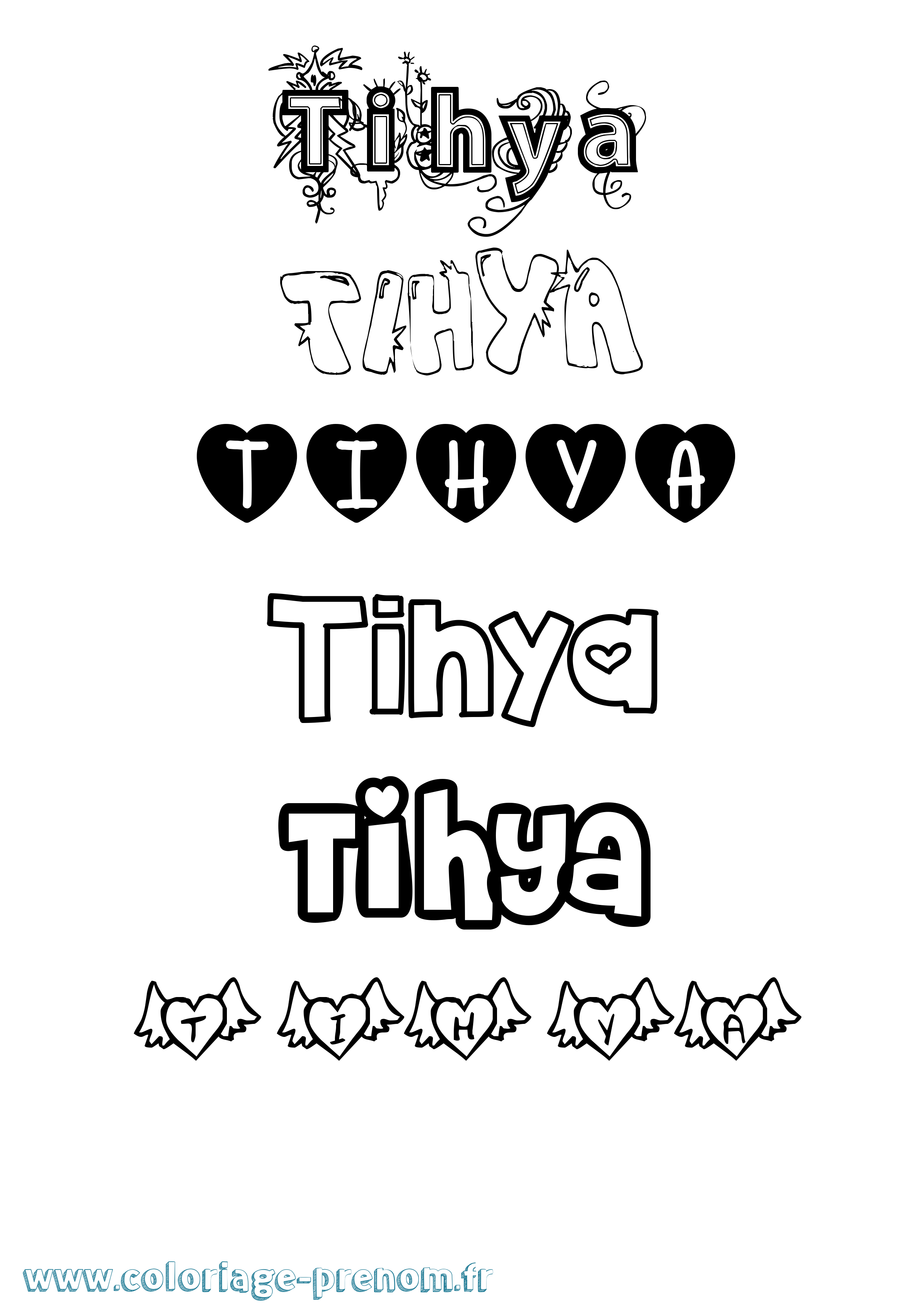 Coloriage Tihya Girly Coloriage prénom Tihya Girly