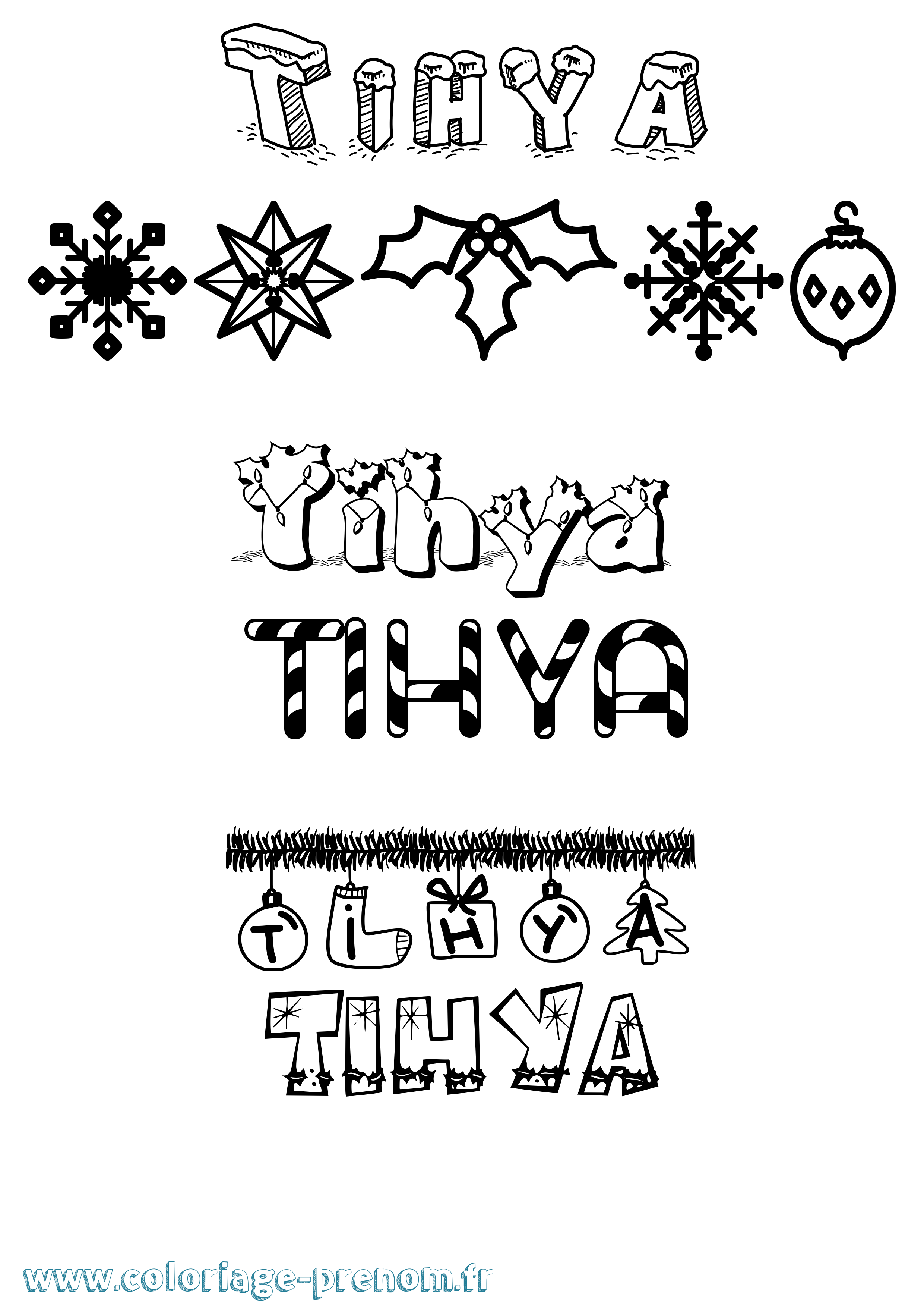 Coloriage Tihya Noël Coloriage prénom Tihya Noël