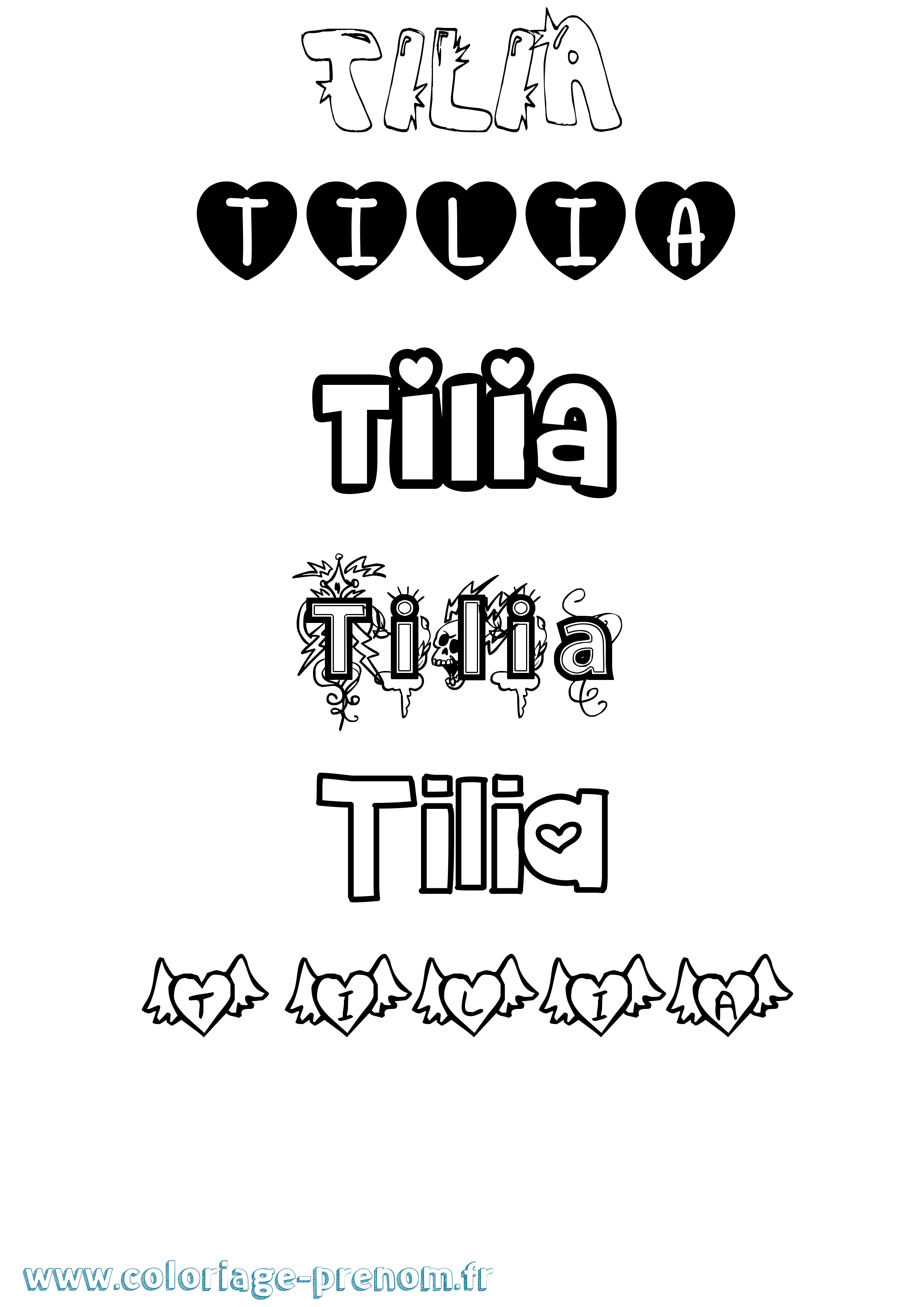 Coloriage Tilia Girly Coloriage prénom Tilia Girly