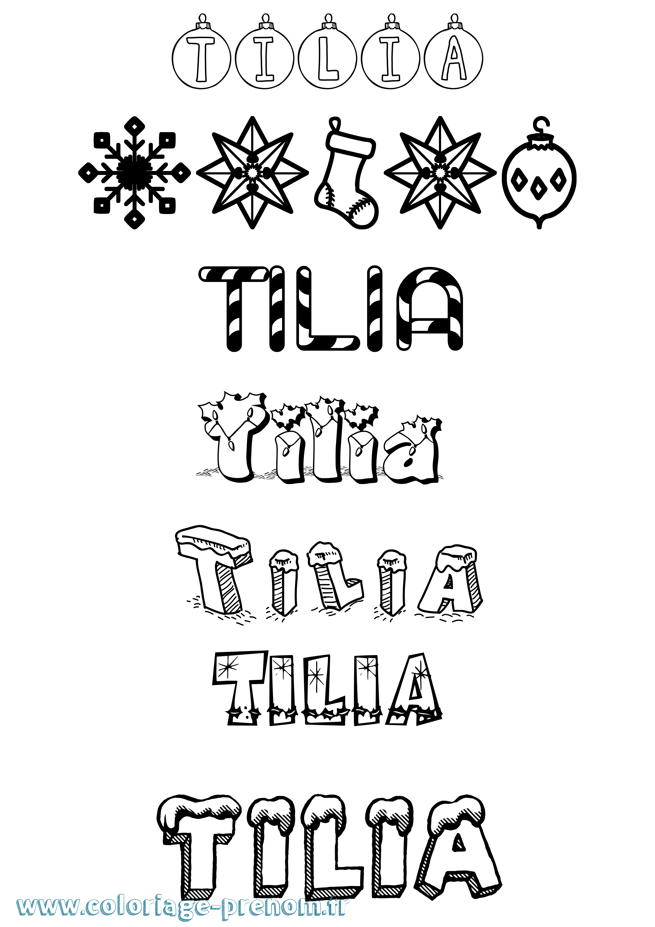 Coloriage Tilia Noël Coloriage prénom Tilia Noël