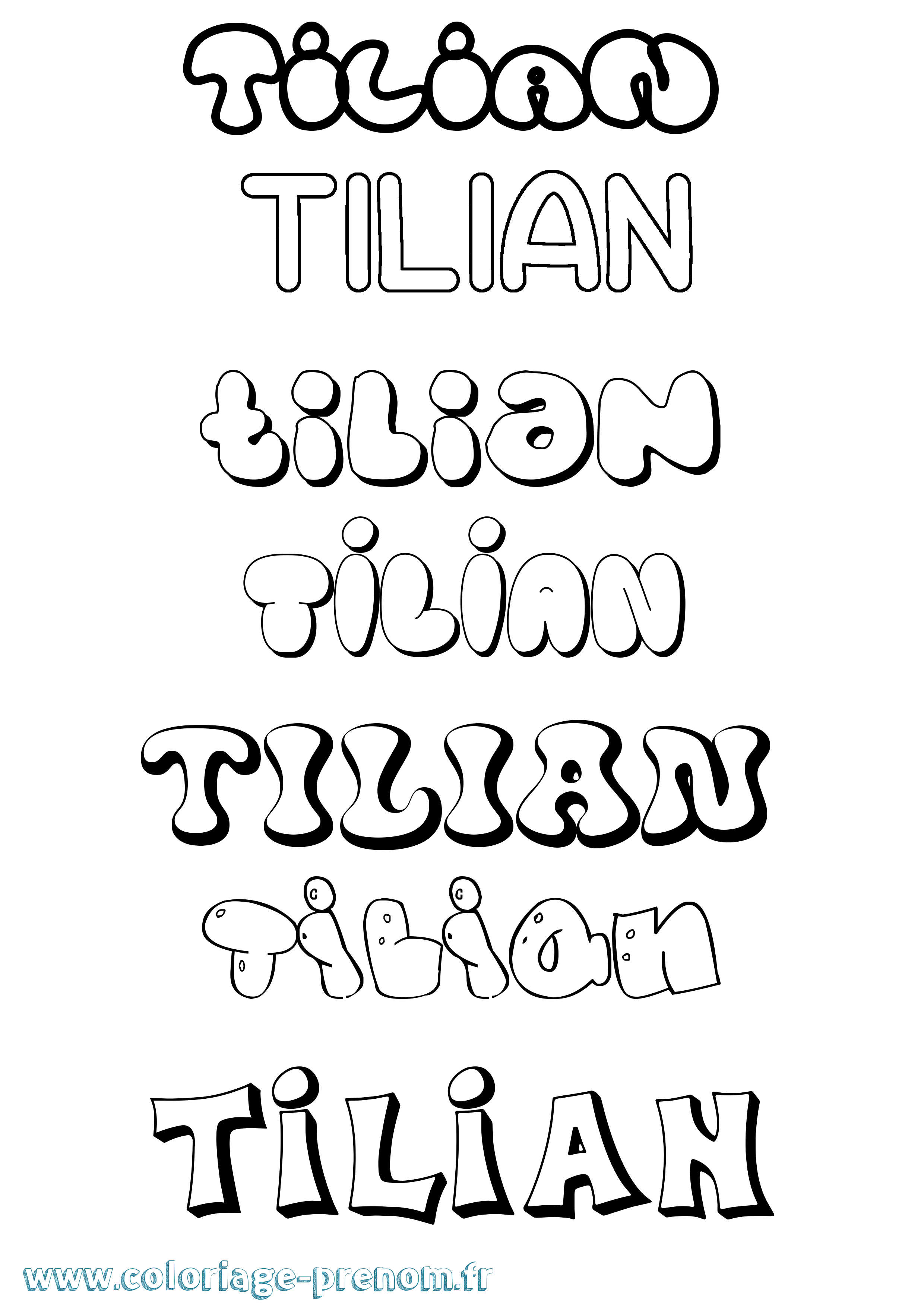 Coloriage Tilian Bubble Coloriage prénom Tilian Bubble