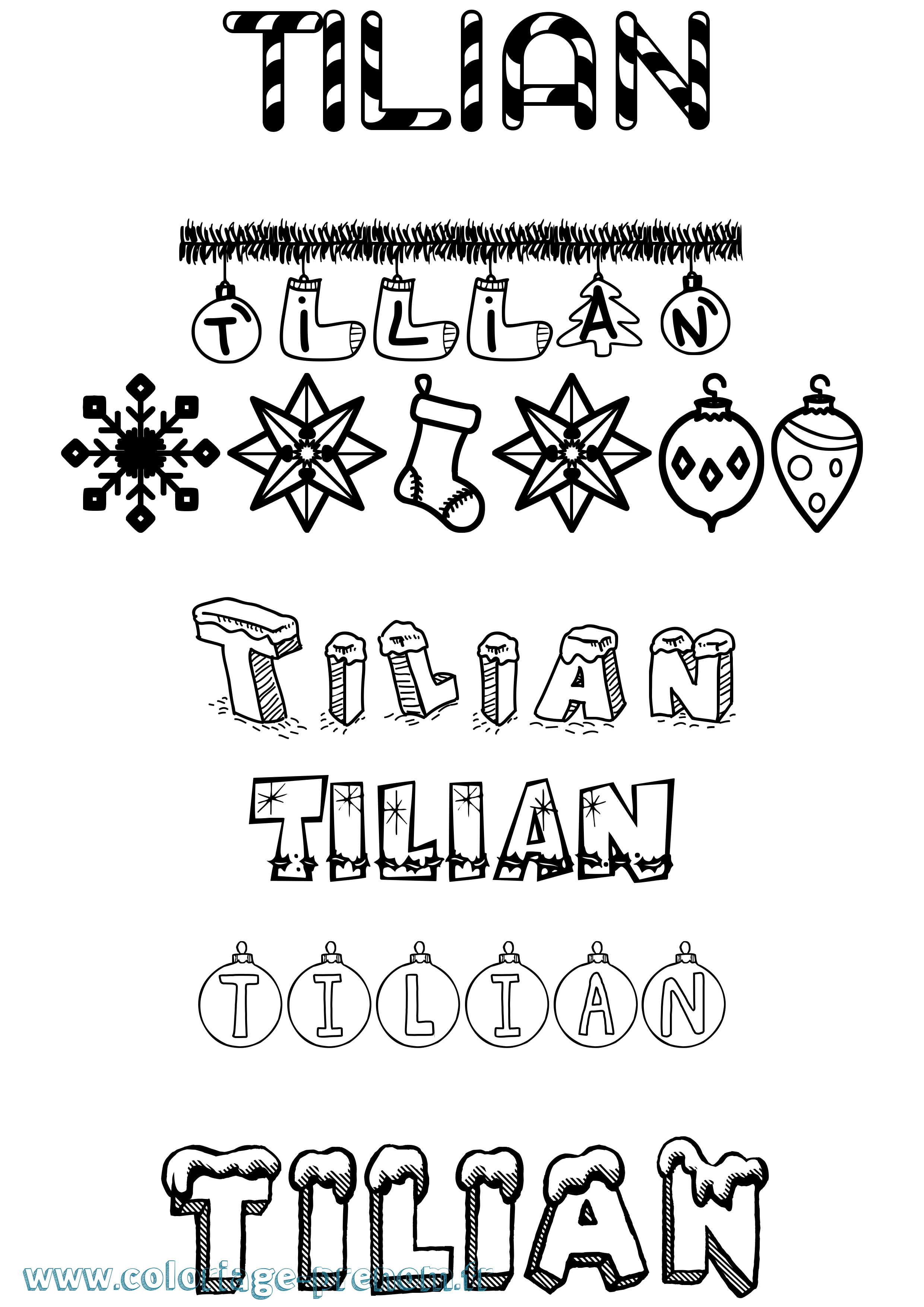 Coloriage Tilian Noël Coloriage prénom Tilian Noël