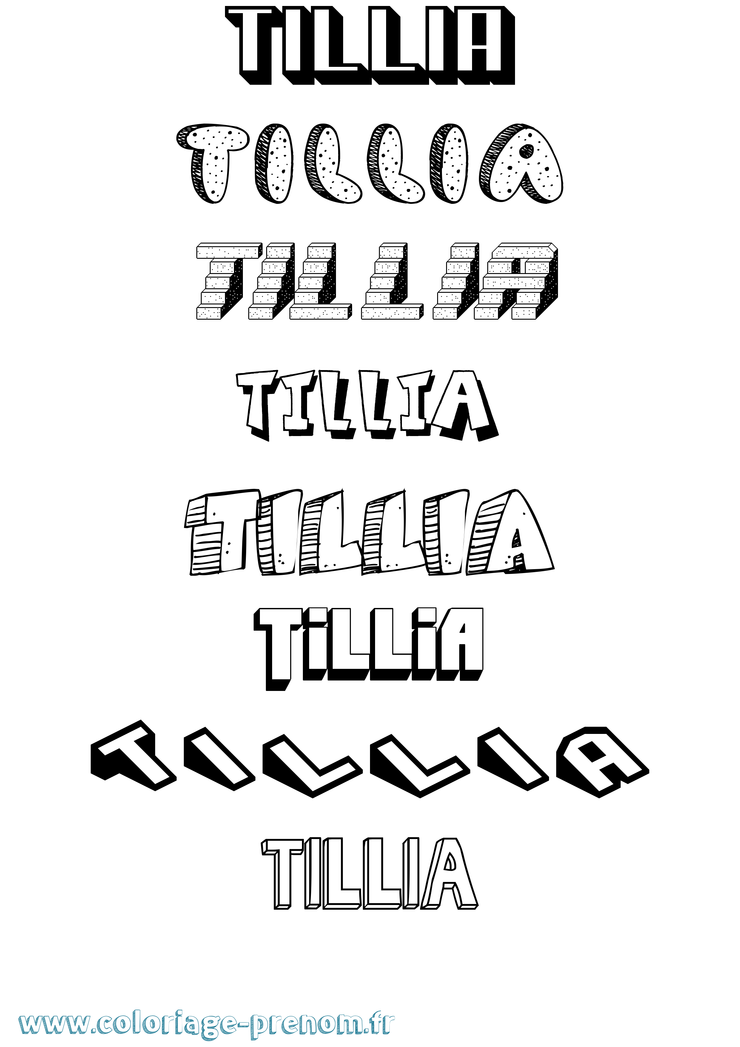 Coloriage Tillia Effet 3D Coloriage prénom Tillia Effet 3D