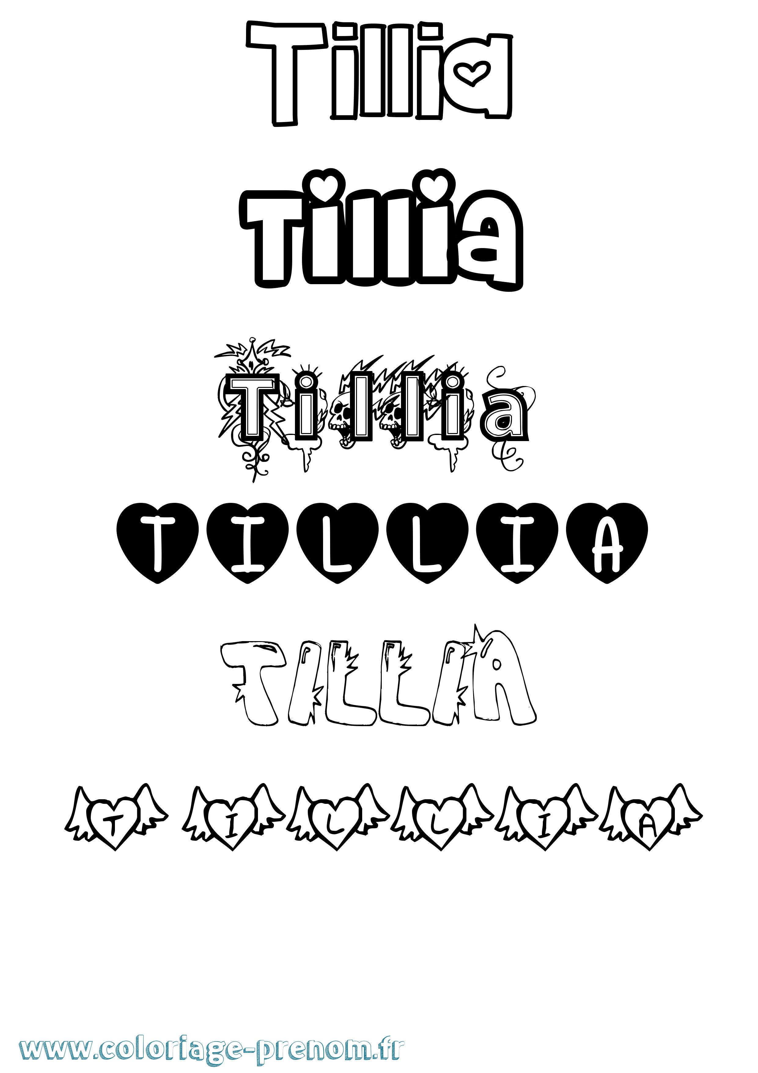 Coloriage Tillia Girly Coloriage prénom Tillia Girly