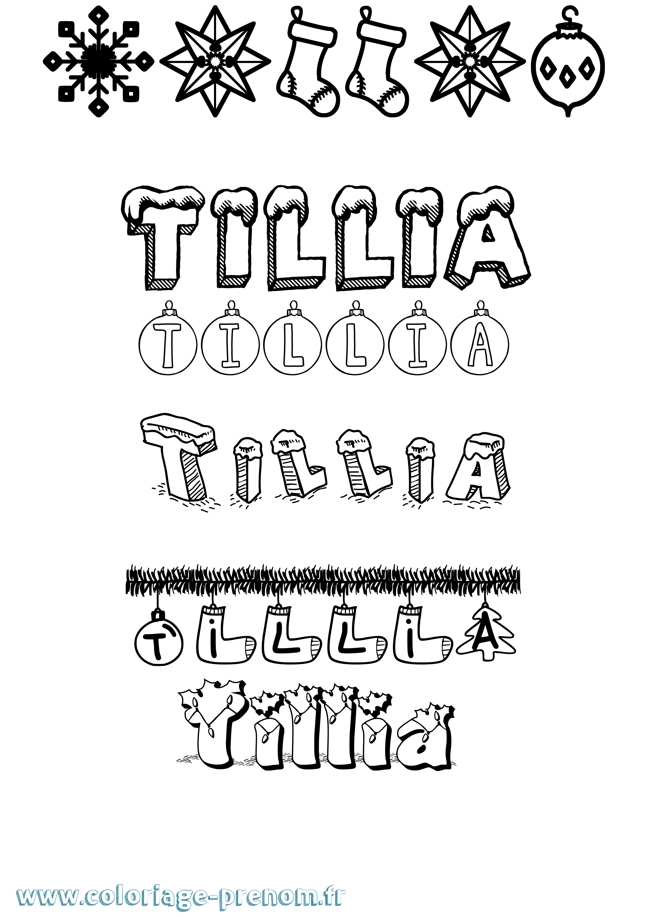 Coloriage Tillia Noël Coloriage prénom Tillia Noël